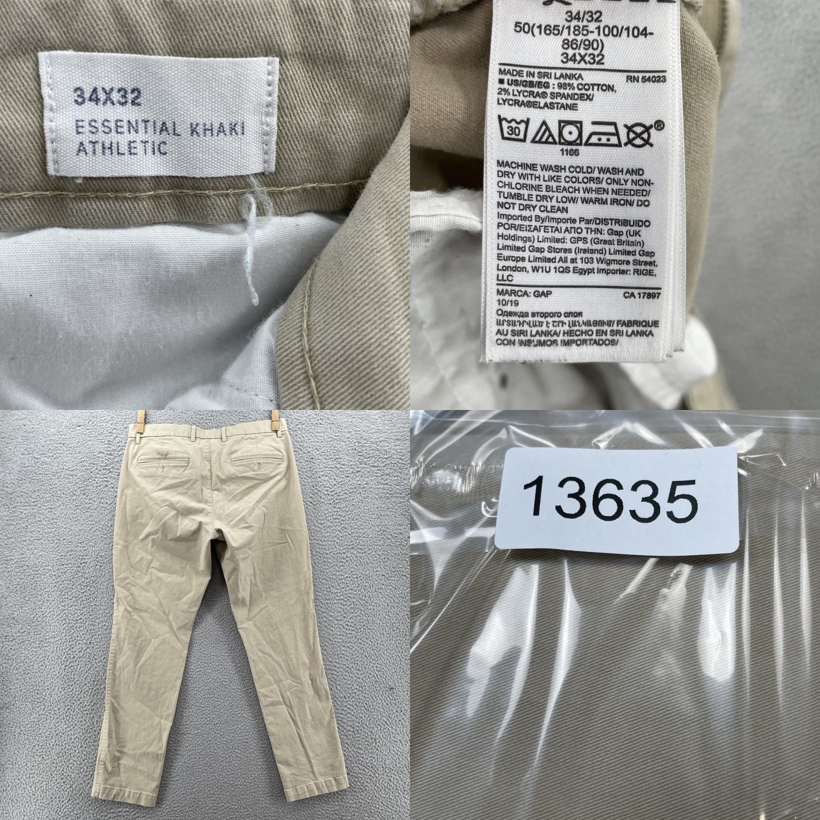Gap Gap Men's Khaki Athletic Pant 33x31 Classic Preppy Office Pants - Beige, Cotton Spandex, Flat Front, Straight, Vintage No Size US 33 - 8 Thumbnail