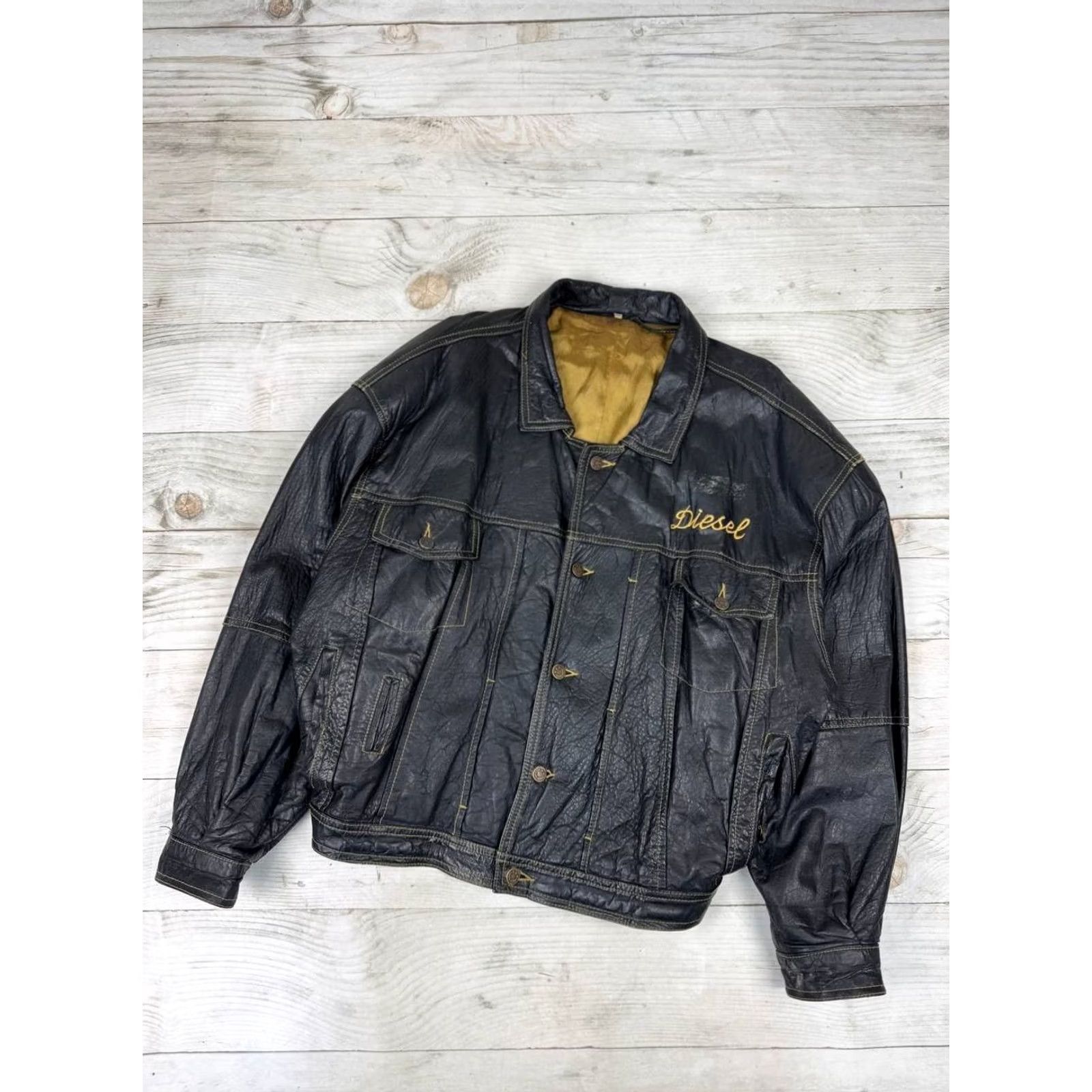 Diesel VINTAGE Nike? Diesel Leather Jacket 90s Big Logo Biker Men XL Black Size XL - Note: Original title provided; no new info added. Size US XL / EU 56 / 4 - 2 Thumbnail