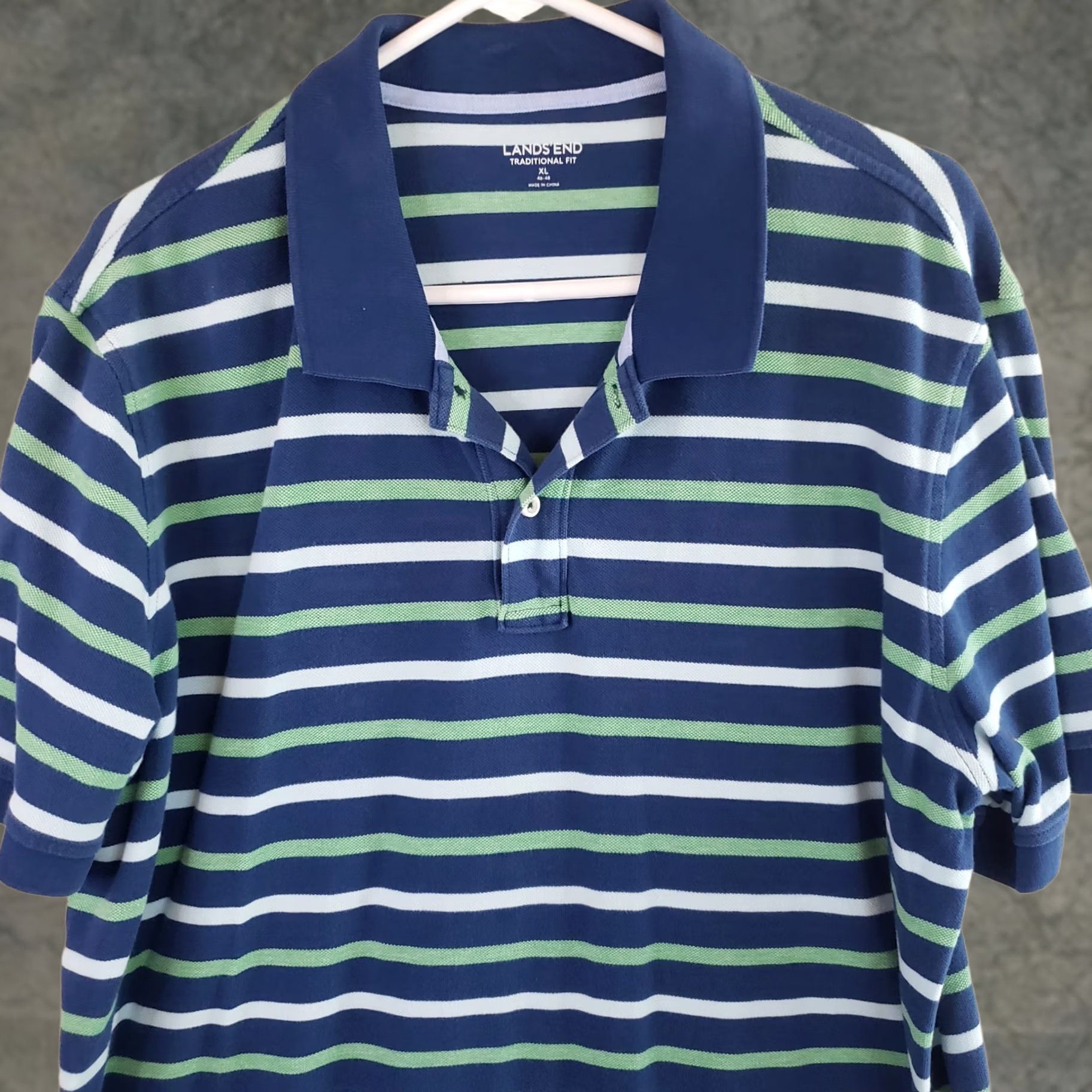 Lands' End Lands' End Polo Shirt Mens XL Blue Striped 100% Cotton Traditional Fit Regular Size US XL / EU 56 / 4 - 1 Thumbnail