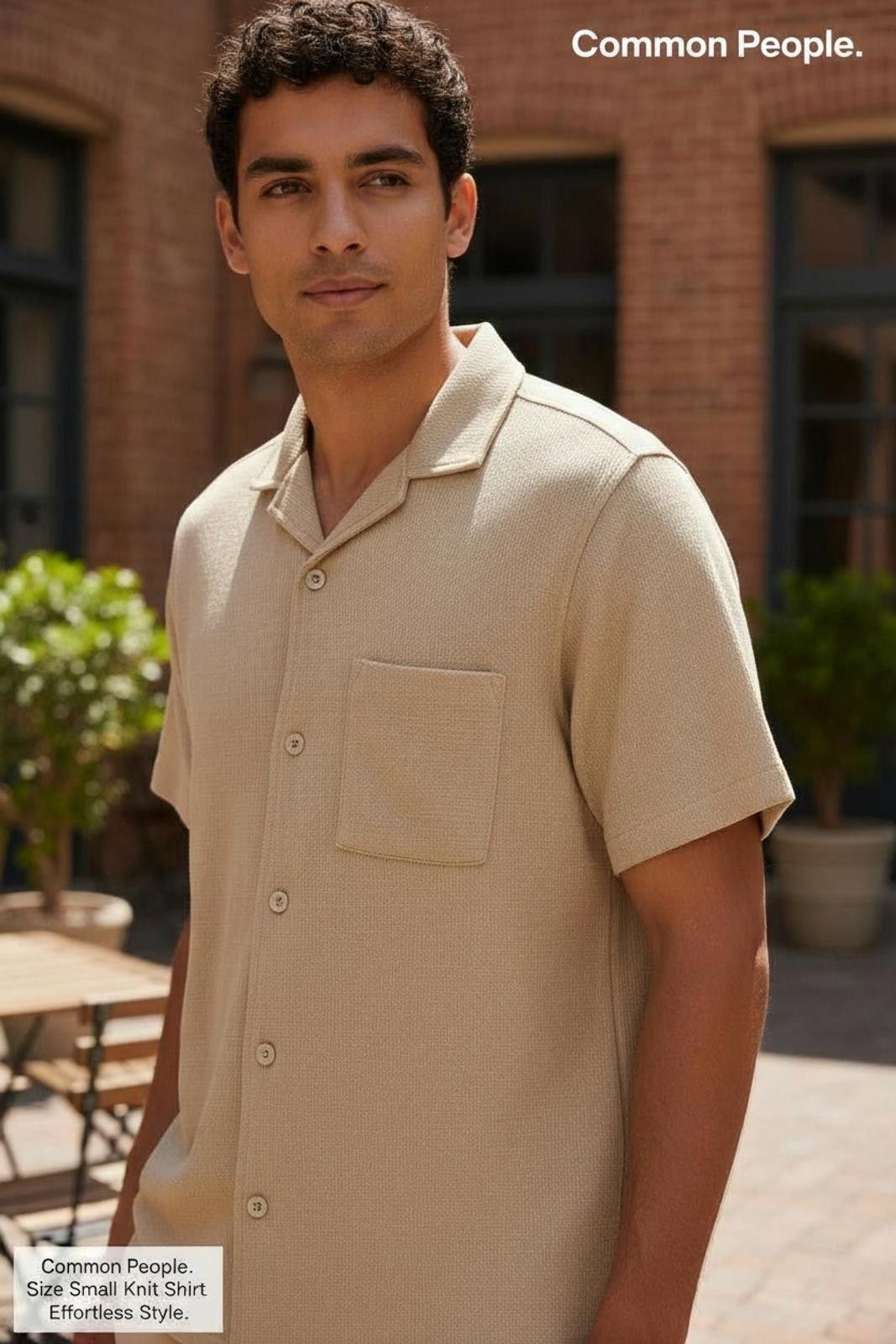 Common People Common People Beige Knit Short Sleeve Shirt - Size Small Size US S / EU 44-46 / 1 - 1 Thumbnail