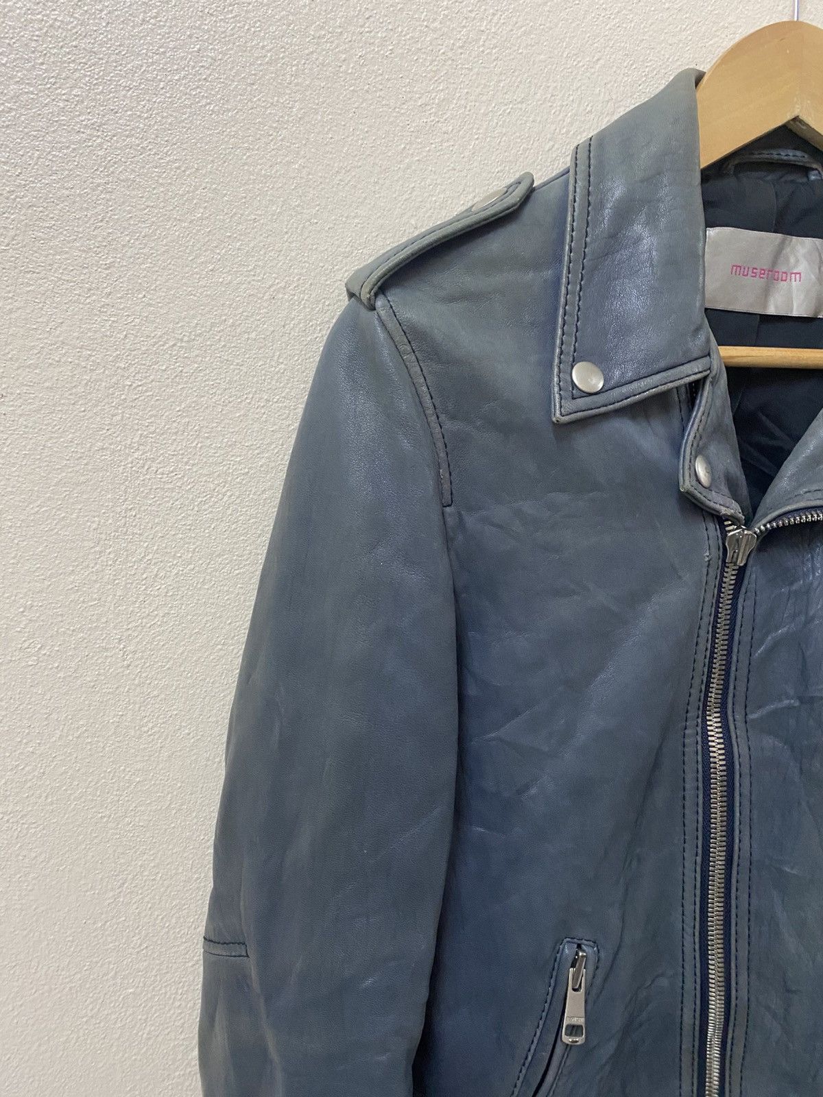 Vintage MuseRoom Blue Leather Biker Jacket Distressed Moto Style Size US S / EU 44-46 / 1 - 5 Thumbnail