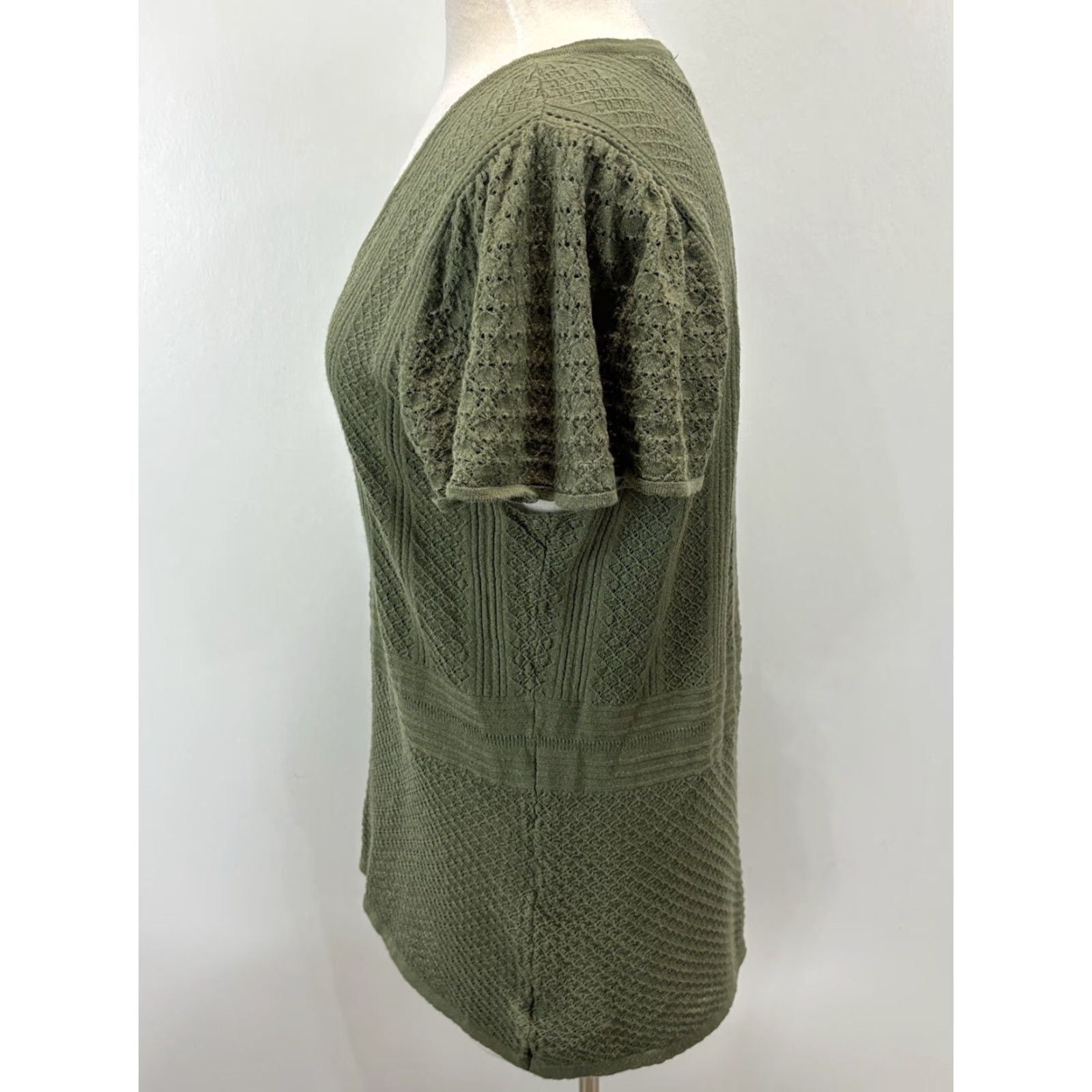 Torrid VINTAGE? No, Torrid Pointelle Sweater Green Short Sleeve 2X Plus Pullover V-Neck Knit Rayon Blend Women Adult 2X Torrid Sweater Size XXL / US 16-18 / IT 52-54 - 2 Thumbnail