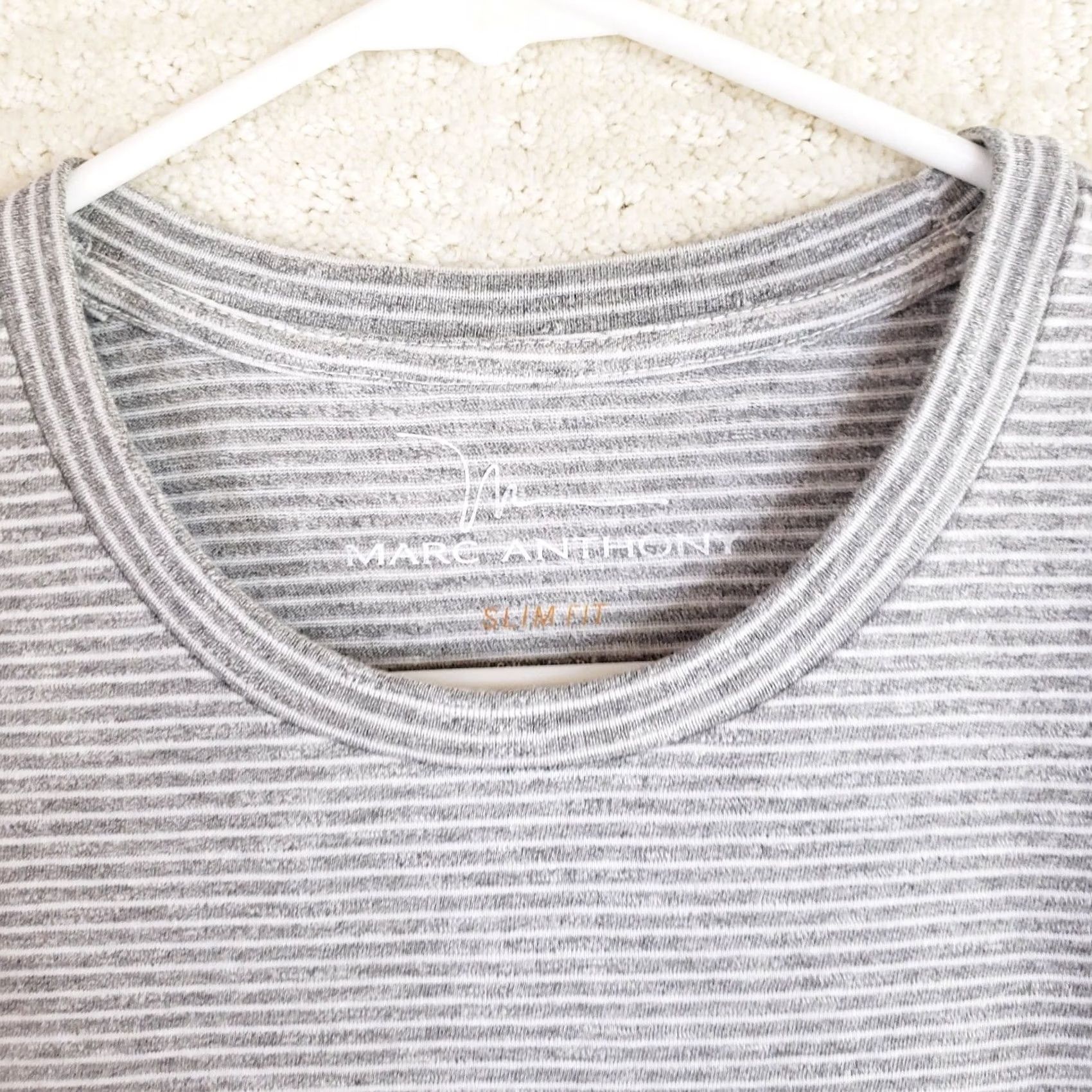 Marcs Marc Anthony Slim Fit Luxury Crew Neck Short Sleeve T-Shirt M Gray White Striped Mens Shirt Size US M / EU 48-50 / 2 - 4 Thumbnail
