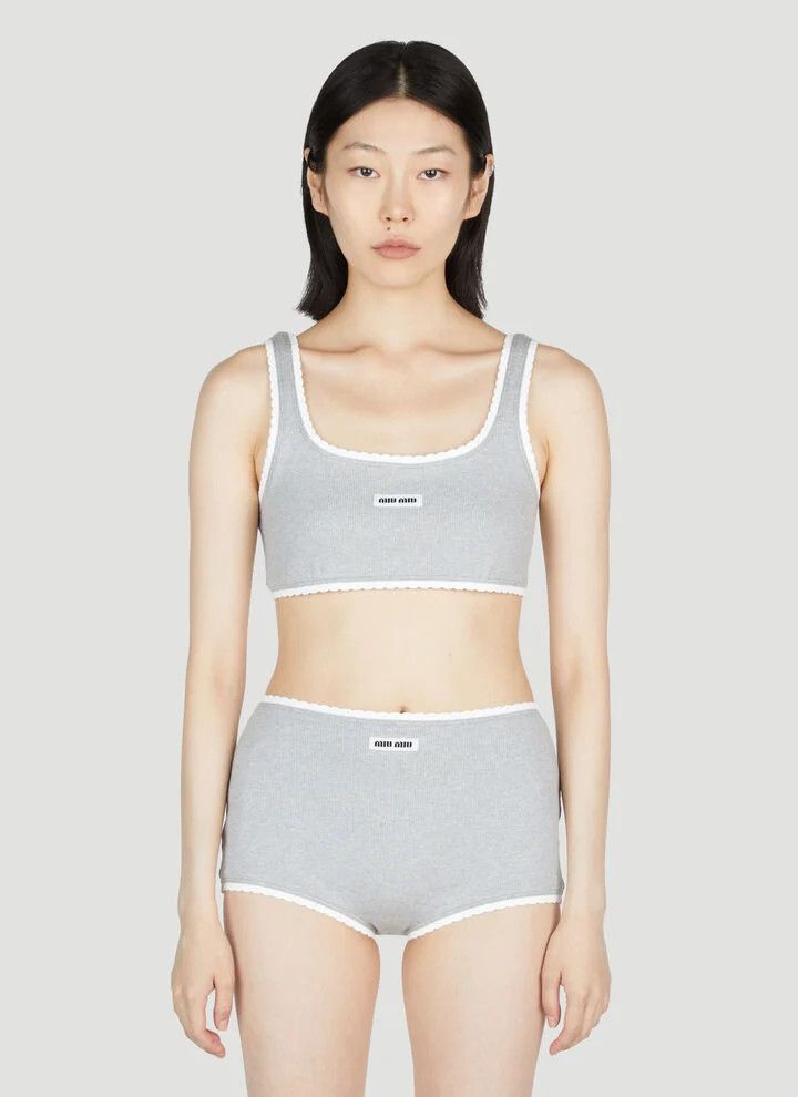 Miu Miu o1B3y1r0526 Logo Rib Crop Top in Grey Size S / US 4 / IT 40 - 1 Thumbnail