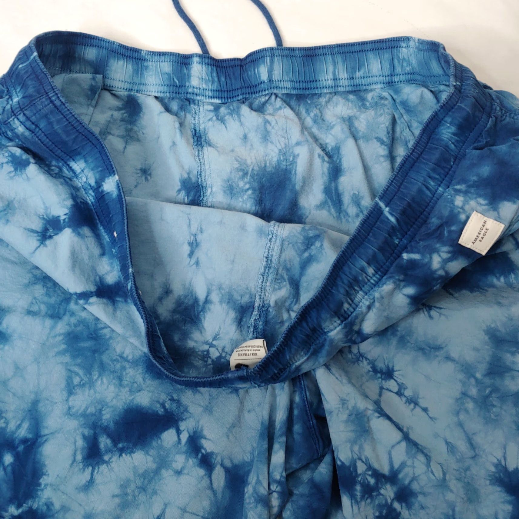Vintage American Eagle Bermuda Shorts Men XXL Blue Tie Dye Elastic Drawstring Cotton Hippie Size US 39 - 5 Thumbnail