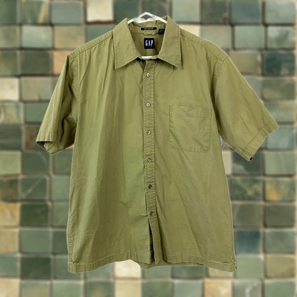 Gap VINTAGE GAP Shirt MEN XL Green Short Sleeve Button-Up Casual Cotton Spandex Stretch Size US XL / EU 56 / 4 - 1 Thumbnail
