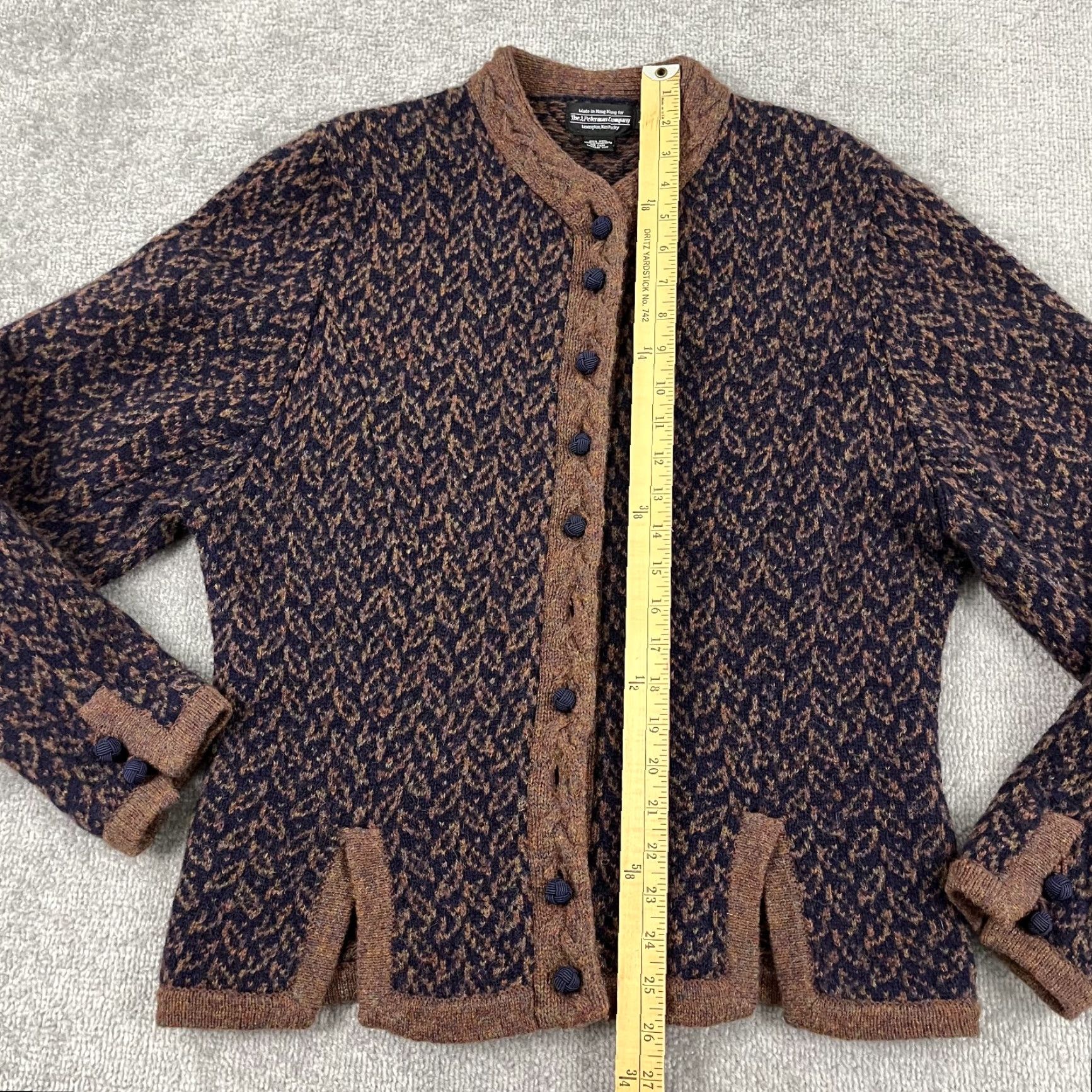 J. PETERMAN Sweater Womens Large 100% Wool Blue Cardigan Jacket Casual Vintage