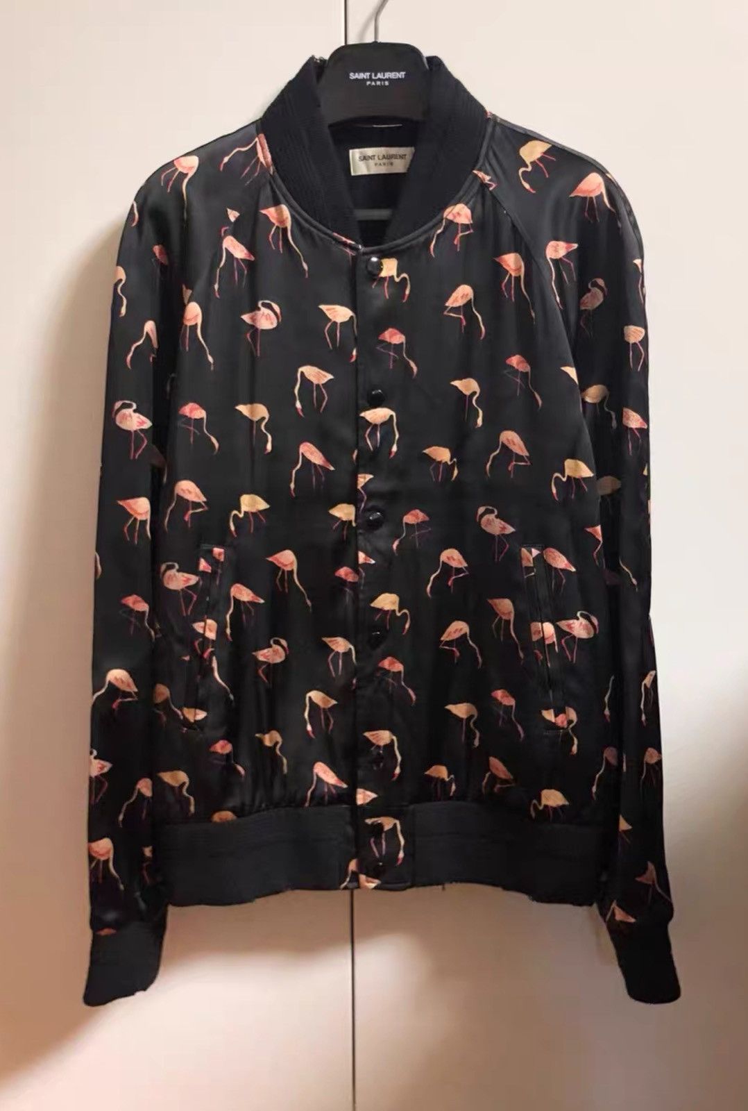 Saint Laurent Paris Saint Laurent Flamingo All-Print Silk Jacket Size US L / EU 52-54 / 3 - 1 Thumbnail