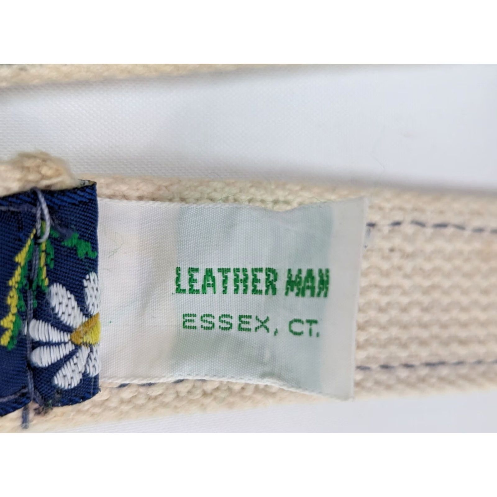 Vintage Leather Man Floral Embroidered Canvas Belt 35" Long Adjustable Buckle Blue Unisex Adults Size 34 - 4 Thumbnail