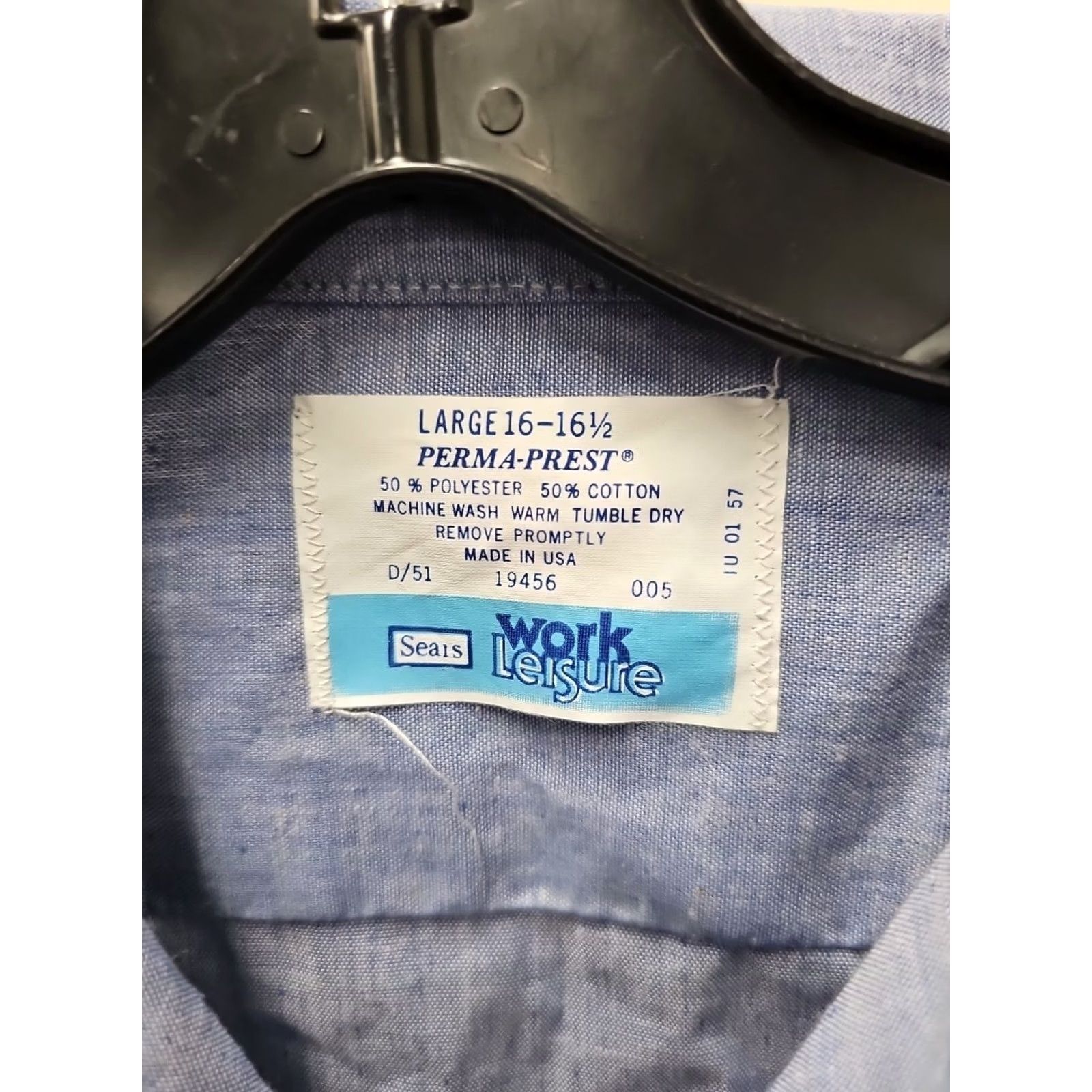 Sears VINTAGE Sears Work 'N Lesire Perma Prest Chambray Blue Button-Down Short Sleeve Mens L Shirt Size US L / EU 52-54 / 3 - 2 Thumbnail