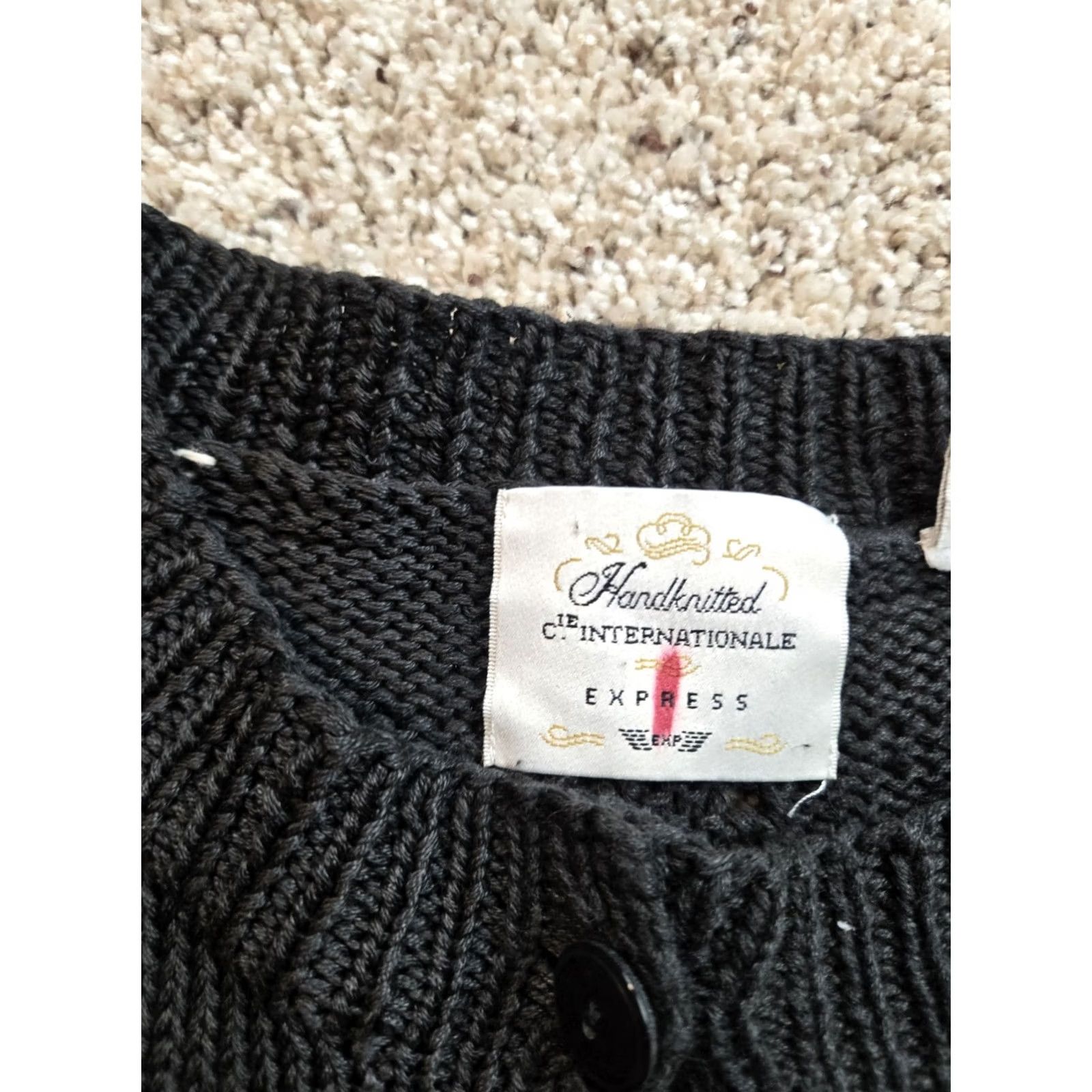 Express VINTAGE Express Cardigan Sweater Womens XS Black Floral Button 90s Crew Neck Raglan Long Sleeve Cotton Ramie Knit Shirt Size XS / US 0-2 / IT 36-38 - 5 Thumbnail