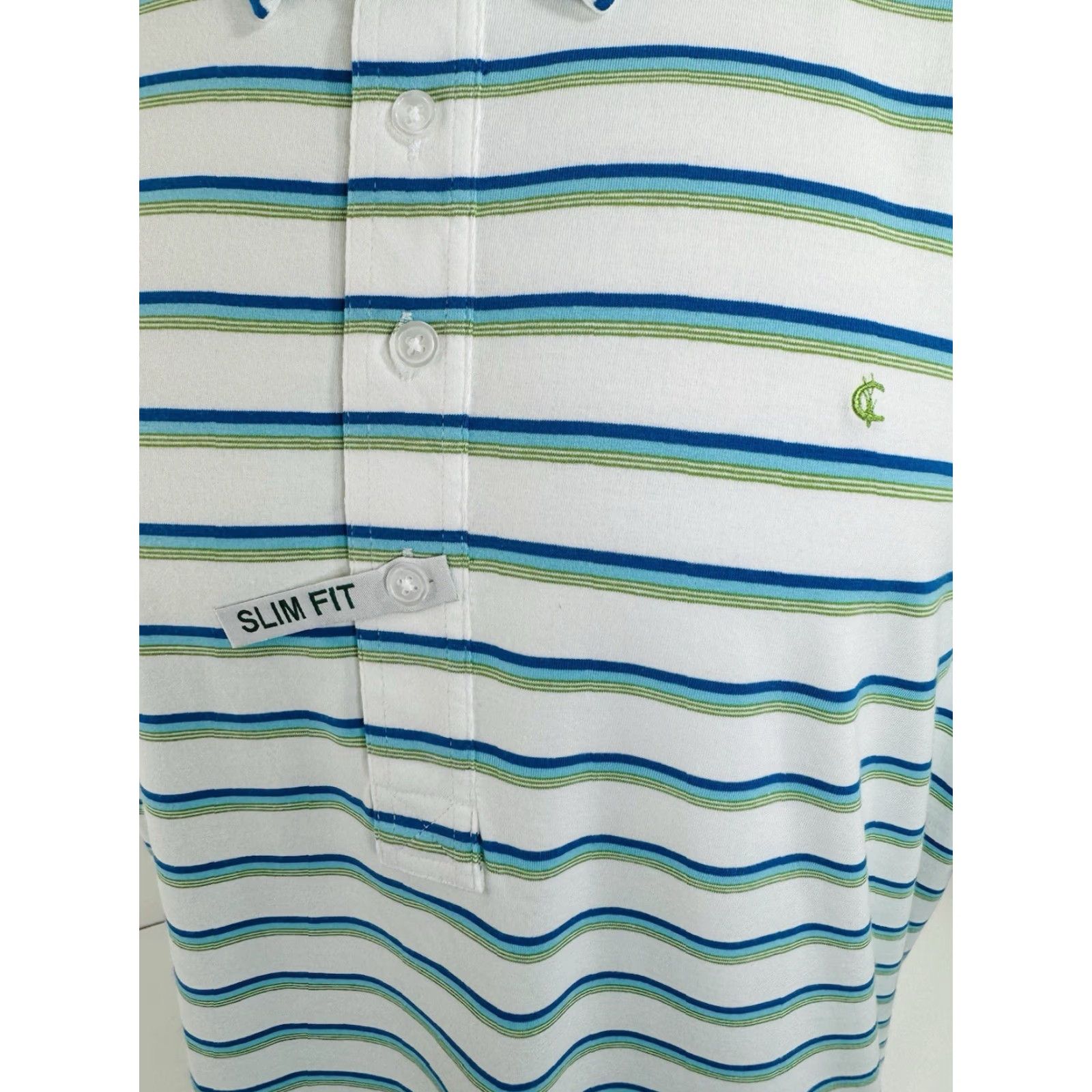 Vintage Criquet Polo Shirt Striped Embroidered Logo Slim XXL Men Regular Cotton Pullover Short Sleeve White / Green / Blue CQ12 Size US XXL / EU 58 / 5 - 2 Thumbnail
