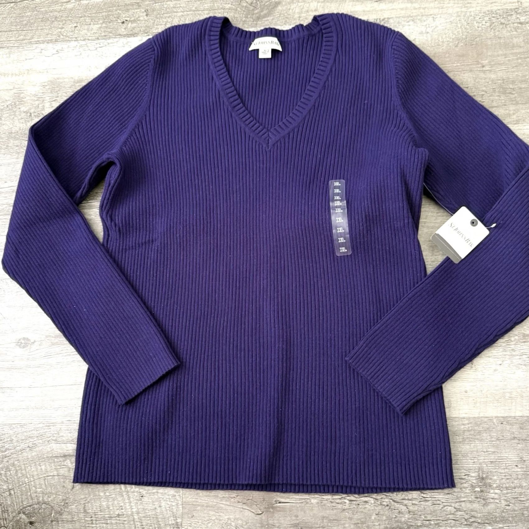 Vintage St. John's Bay Ribbed V-Neck Sweater Womens XL Purple Cotton Nylon Pullover NEW Size XL / US 12-14 / IT 48-50 - 7 Thumbnail