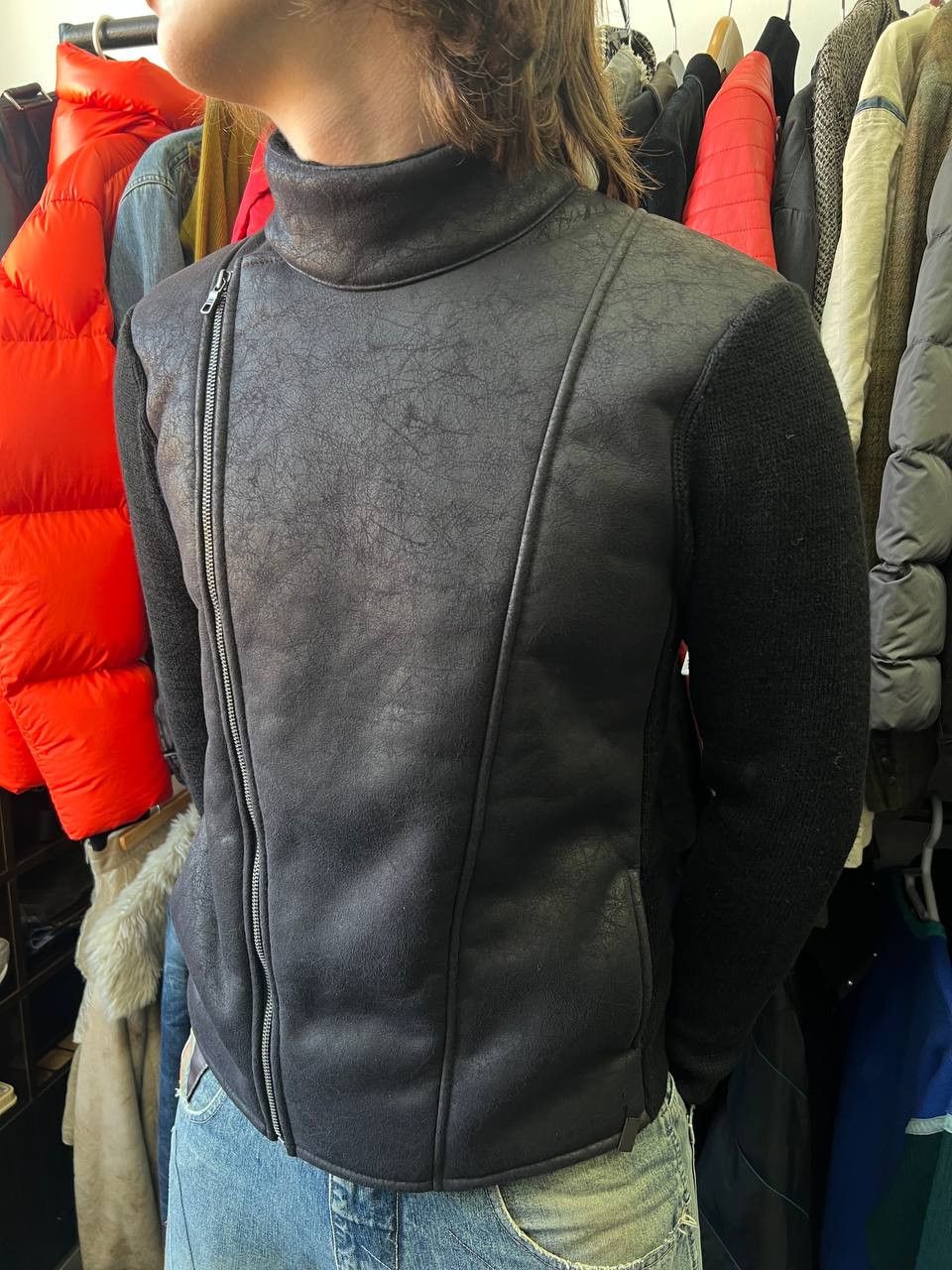 Armani Exchange Rick Owens style Armani fur Black Moto Jacket Size US M / EU 48-50 / 2 - 1 Thumbnail