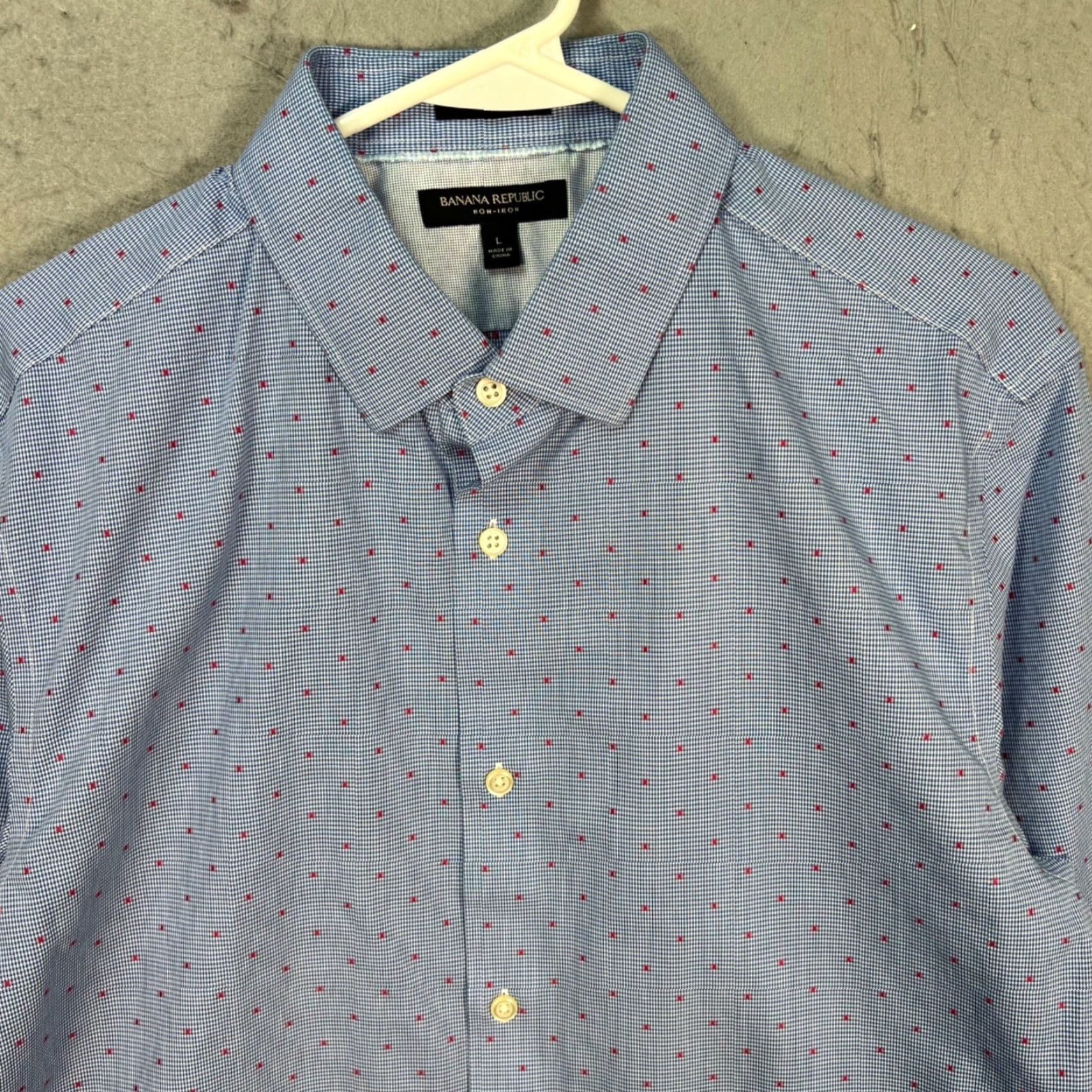 Banana Republic Banana Republic Mens Large Grant Fit Long-Sleeve Shirt Non-Iron Light Blue Dress Shirt Casual Business Slim Check Blue Button Cuff Mens Size US L / EU 52-54 / 3 - 5 Thumbnail