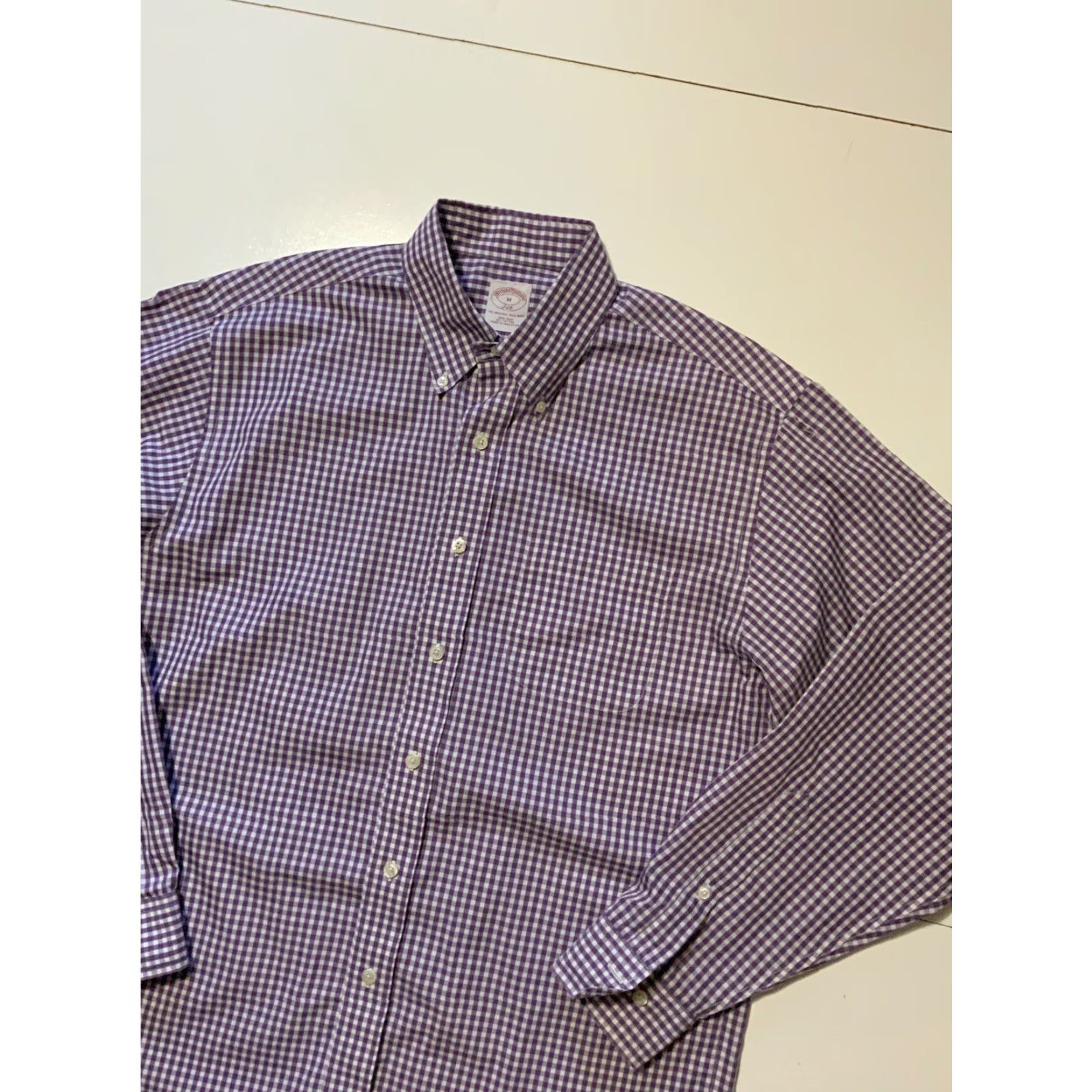 Brooks Brothers VINTAGE Brooks Brothers Polo Shirt The Original 346 Purple White Non Iron Button Front Dress Shirt M Mens Size US M / EU 48-50 / 2 - 3 Thumbnail