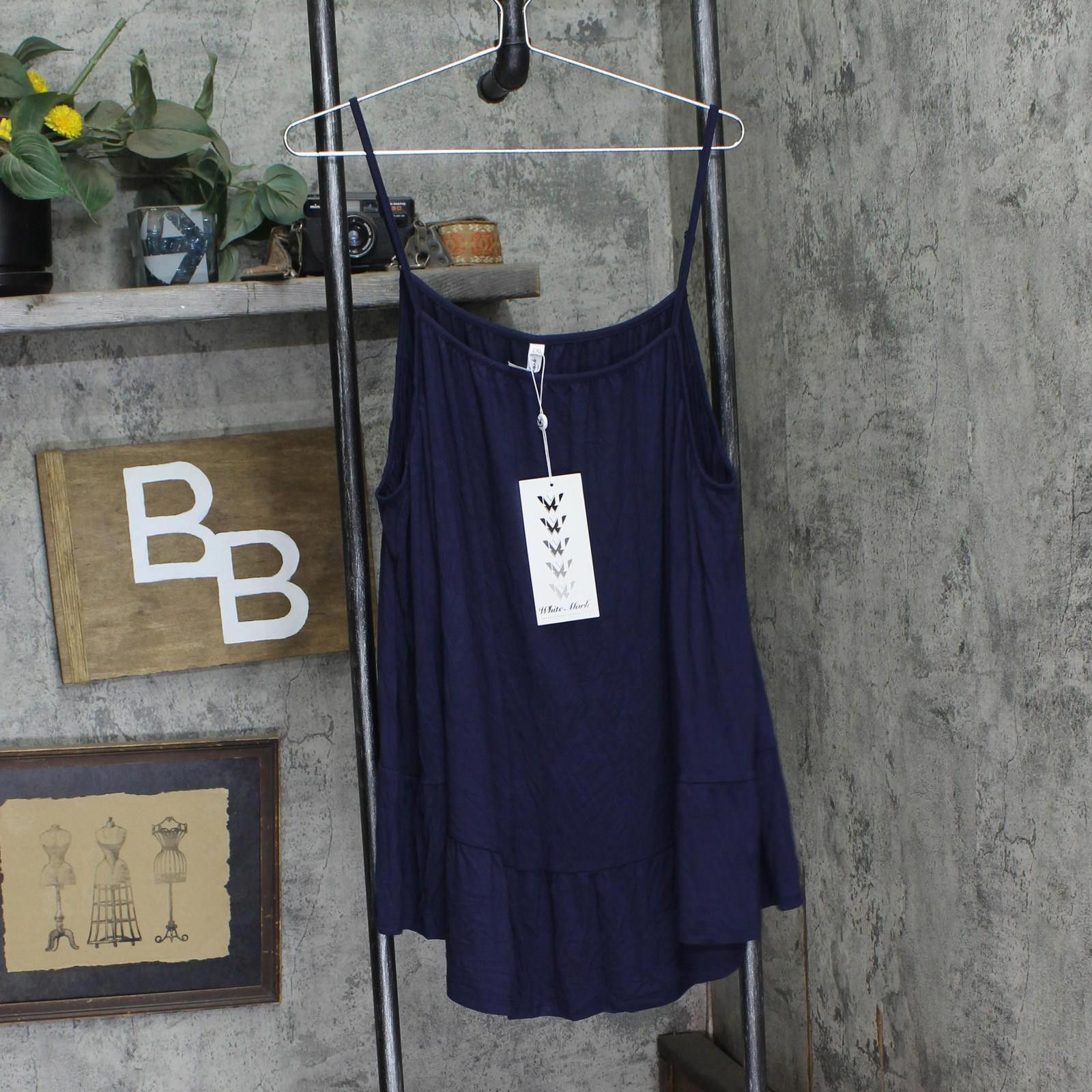 White Mark White Mark Shoulder Ruffle Sleeve Top Ps1352 Navy Blue 1x Size XL / US 12-14 / IT 48-50 - 1 Thumbnail