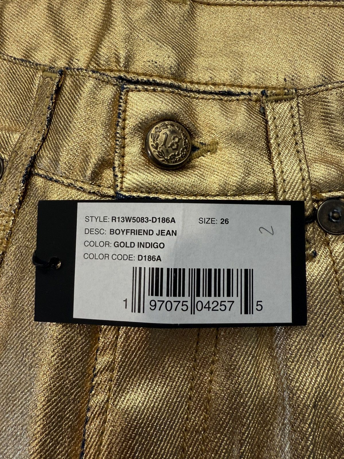 R13 R13 BOYFRIEND JEAN GOLD INDIGO Size 26" / US 2 / IT 38 - 3 Thumbnail