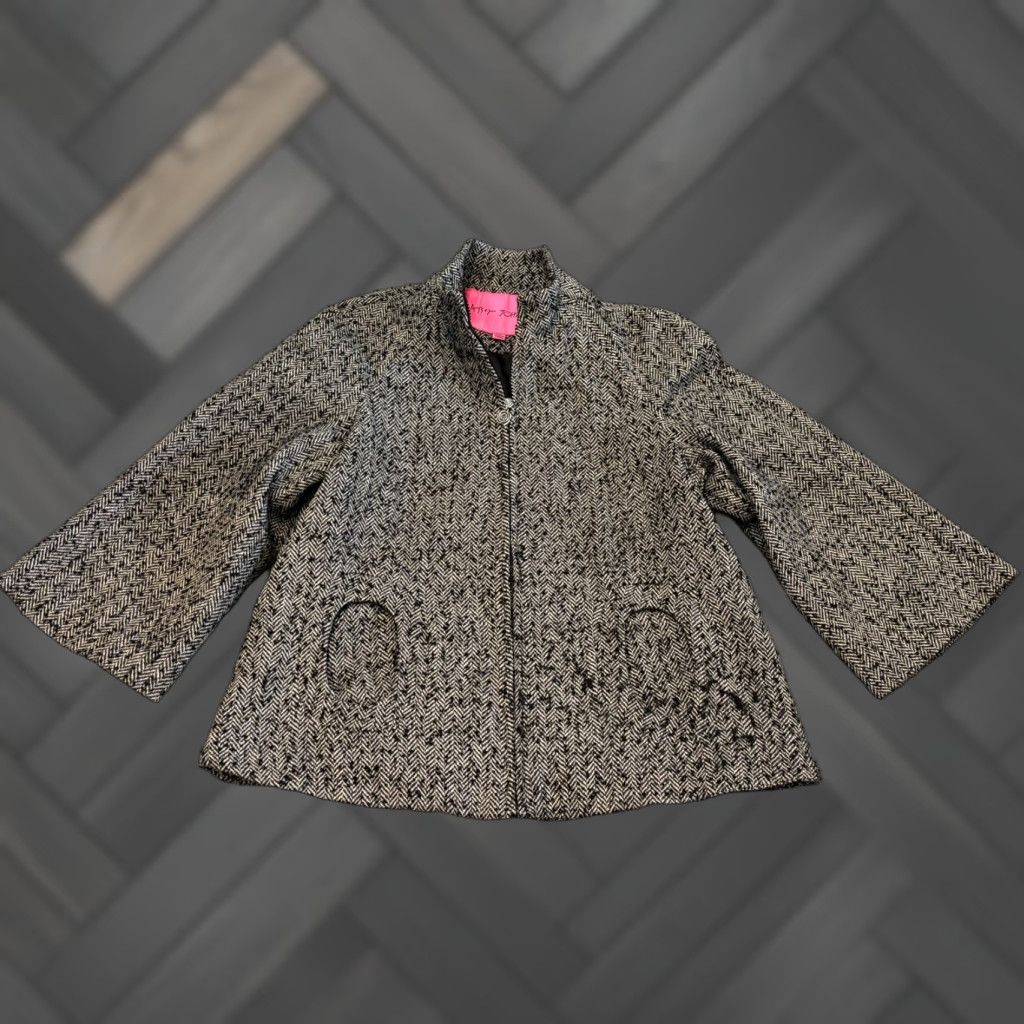 Betsey Johnson Betsey Johnson Pea Coat Jacket Women M Full Zip Herringbone Black White 90s Classic City College Size M / US 6-8 / IT 42-44 - 1 Thumbnail