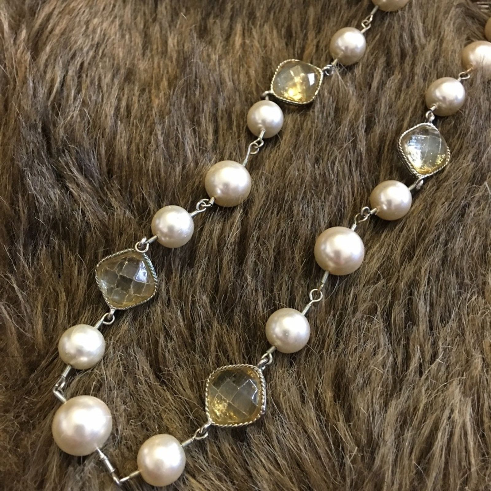 Vintage Vintage faceted stone and pearl linked necklace Size ONE SIZE - 6 Thumbnail
