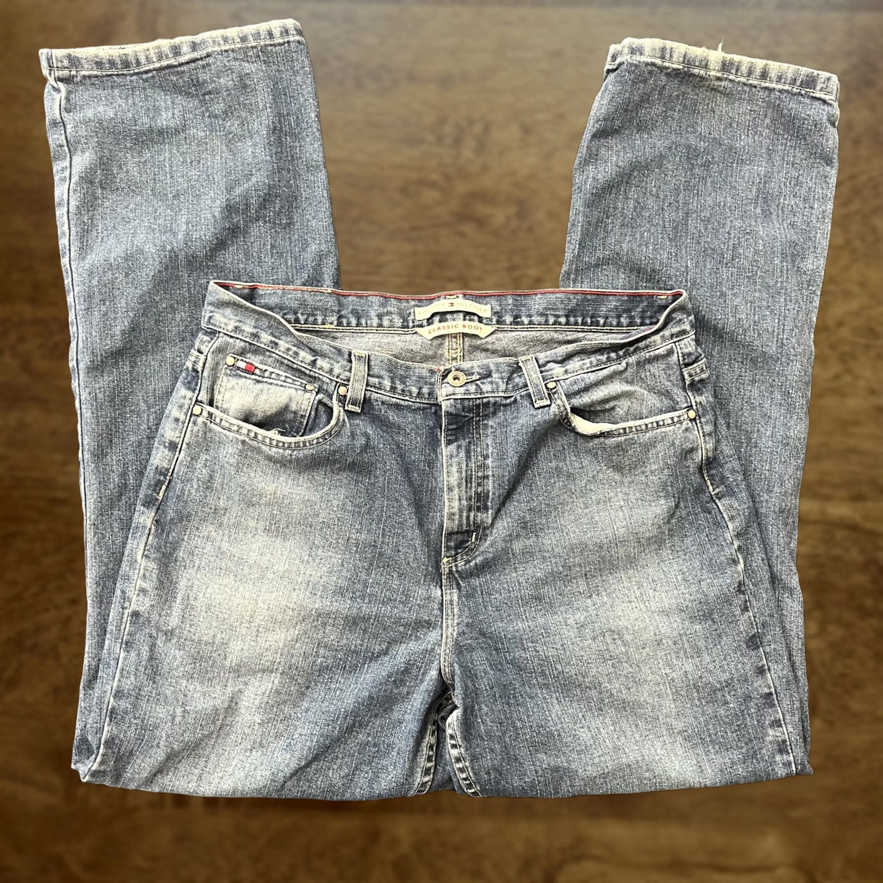 Tommy Hilfiger Y2K Tommy Hilfiger Jeans Mens 33x31 Blue Denim Bootcut Medium Wash Classic Boot Jeans Size US 33 - 1 Thumbnail