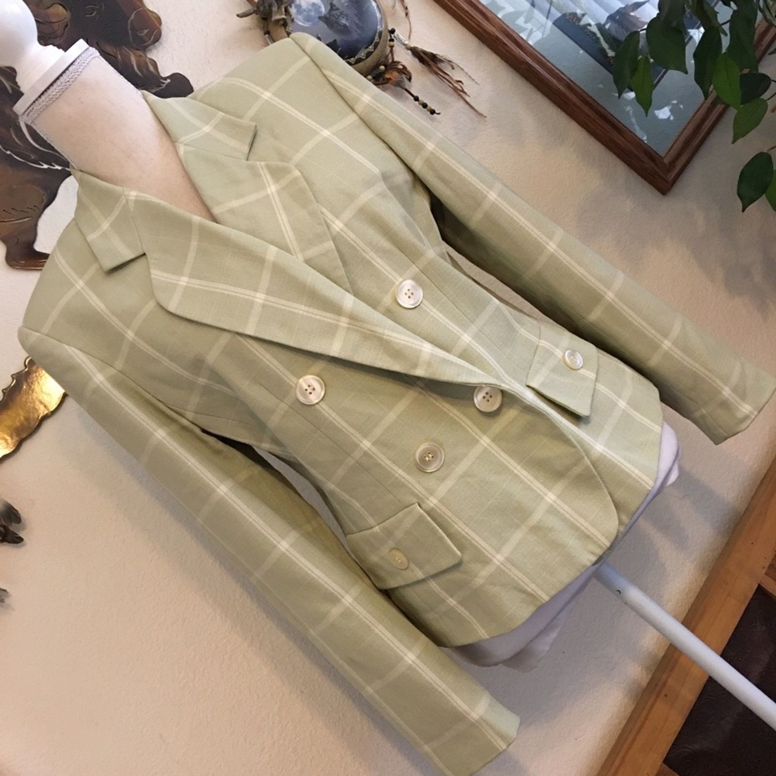 Vintage Vintage Kasper sage green double breasted blazer Size L / US 10 / IT 46 - 2 Thumbnail