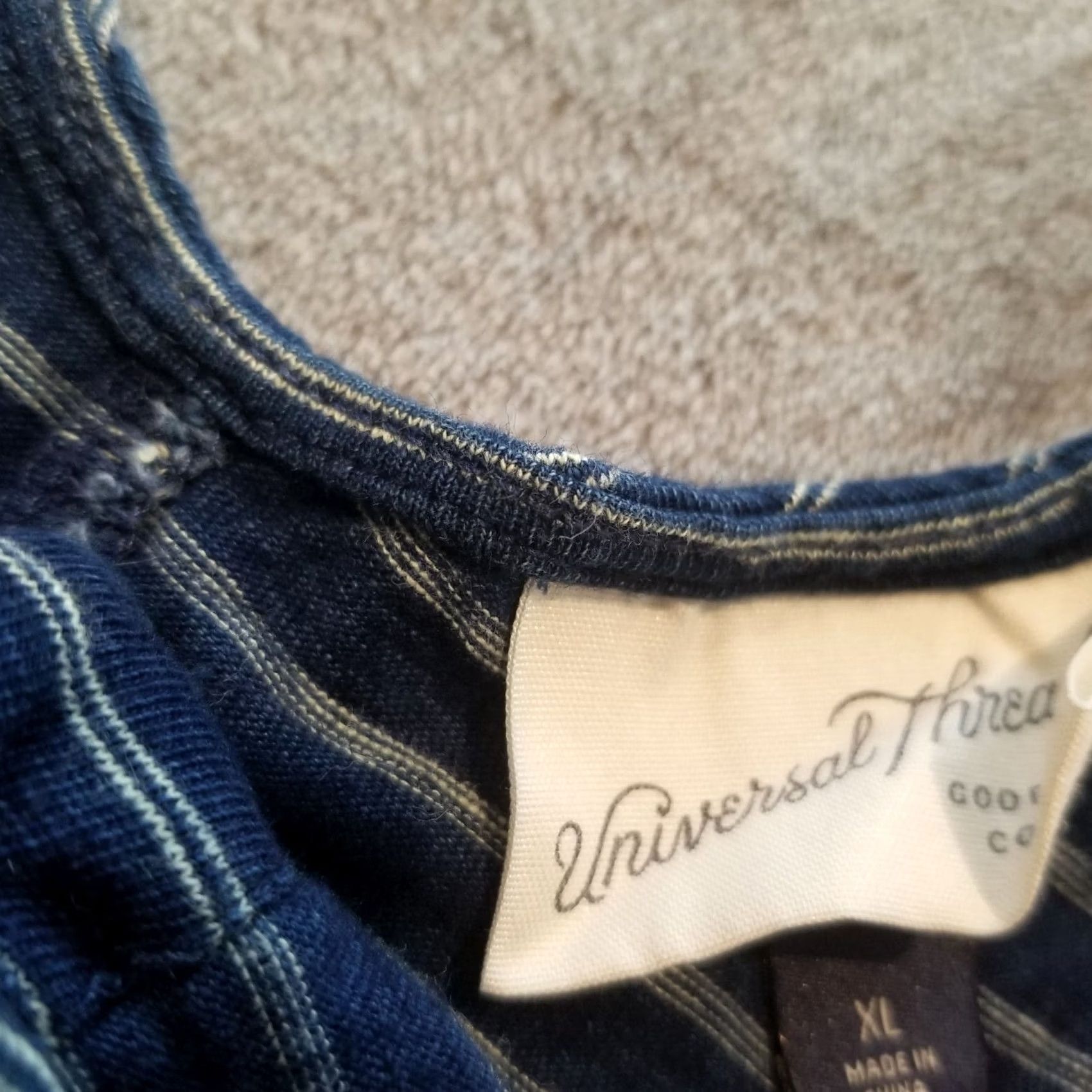 Vintage Universal Thread Womens Spaghetti Strap Tank Blue Striped Cotton Button Down Sleeve­less Top XL - Casual Shirt Camisole Size XL / US 12-14 / IT 48-50 - 6 Thumbnail