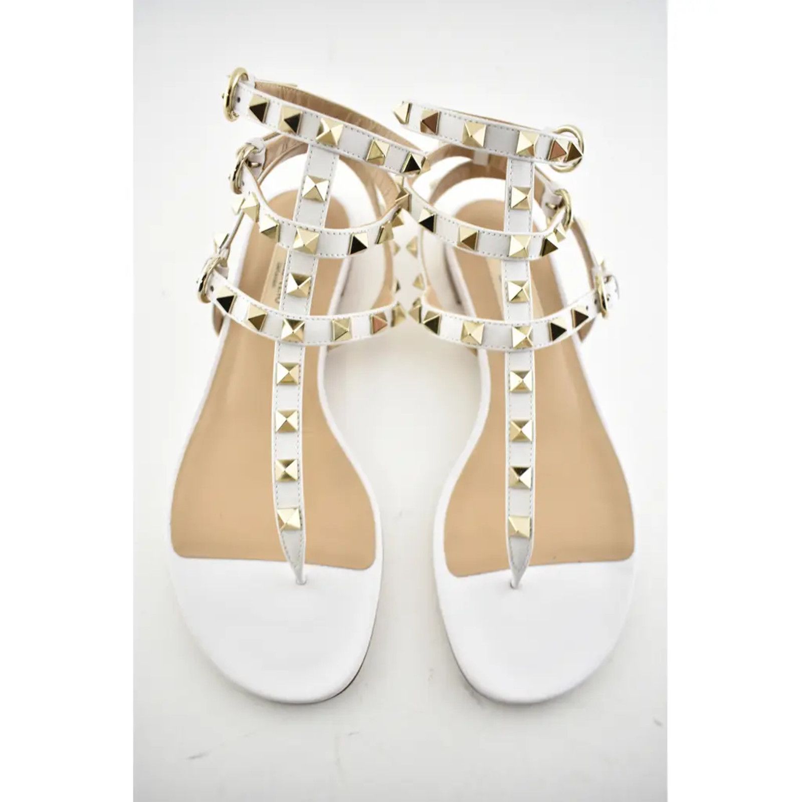 Valentino Valentino Rockstud White Leather Triple Ankle Strap Size US 5.5 / IT 35.5 - 7 Thumbnail