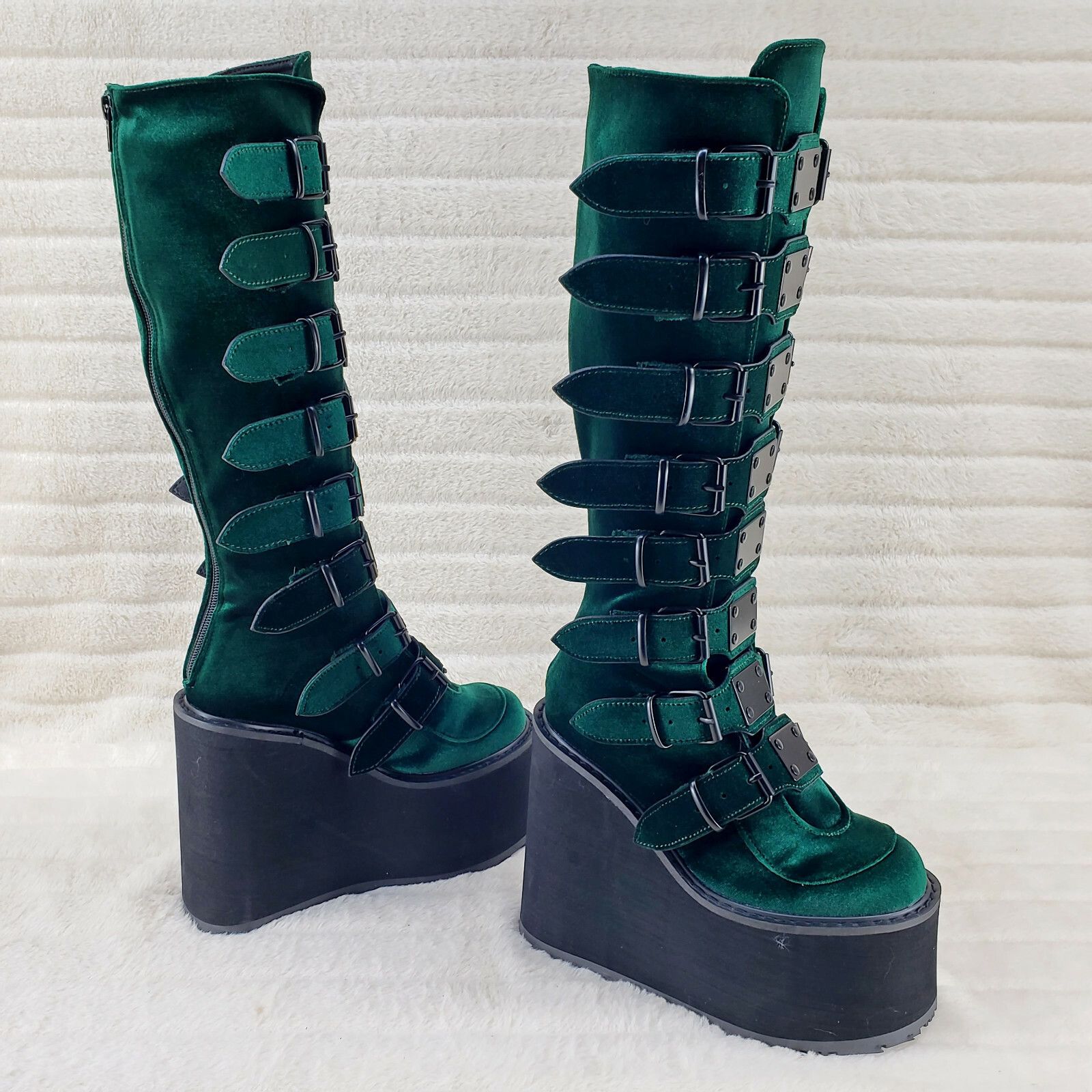 Other DEMONIA Trinity Swing 815 Emerald Green Velvet Goth Knee Boo Size US 8 / IT 38 - 2 Thumbnail