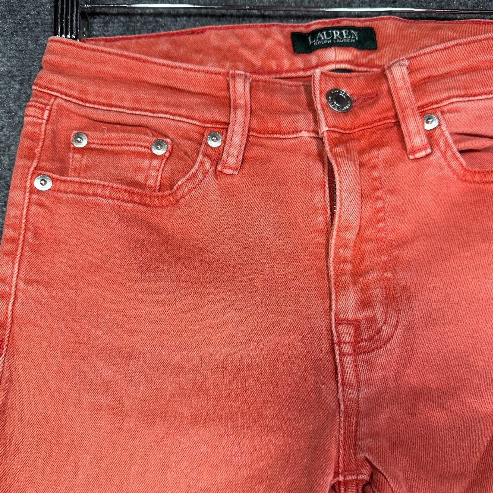 Ralph Lauren Lauren Ralph Lauren Jeans Womens 2 Skinny Orange Cotton Stretch Fray Hems Denim 5-Pocket Zipper Mid Rise Regular Inseam 24 in Womens Jeans Size 26" / US 2 / IT 38 - 4 Thumbnail