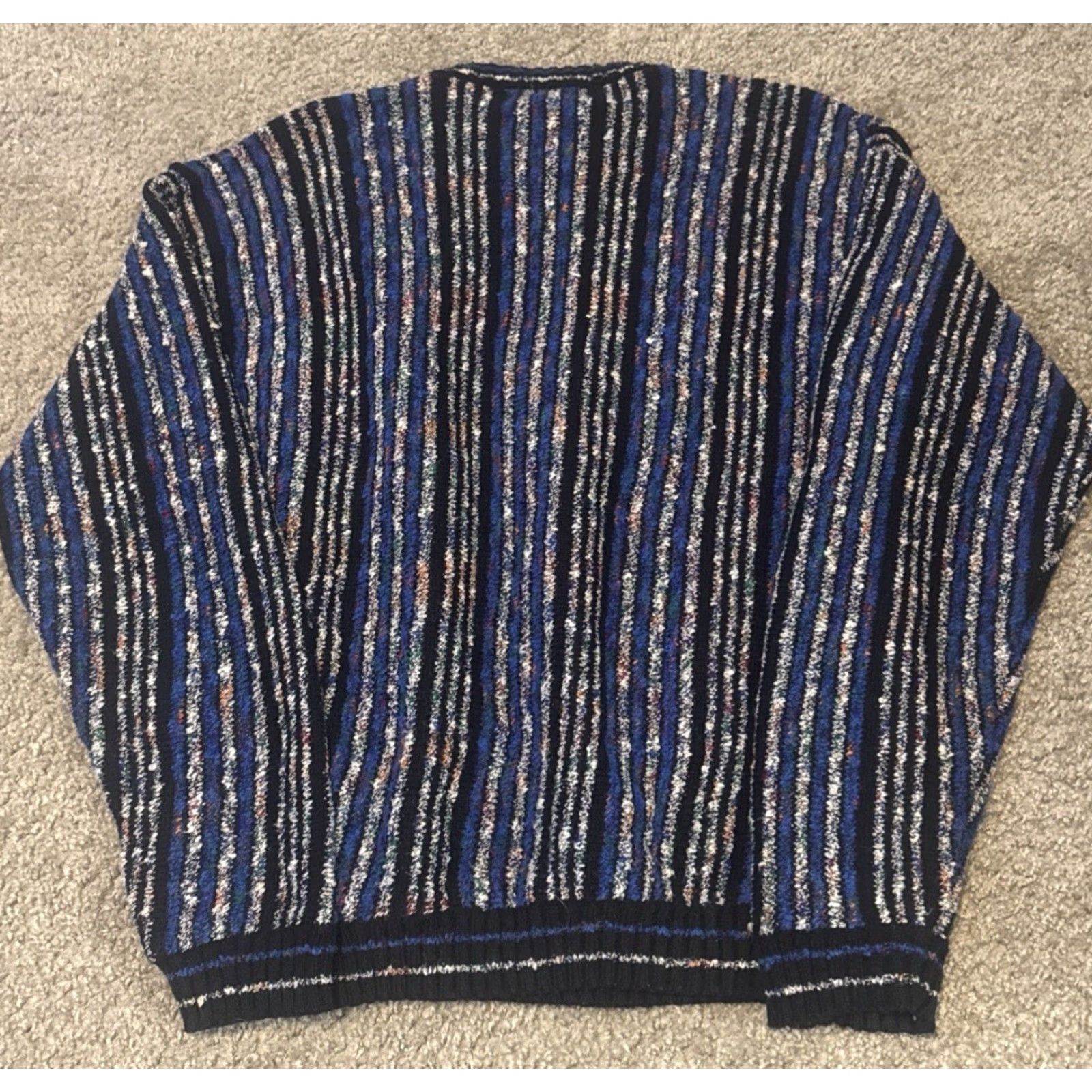 Vintage VINTAGE 80s Stripe Pattern Acrylic Knit Sweater Blue Black Large Concrete Mix Size US L / EU 52-54 / 3 - 6 Thumbnail