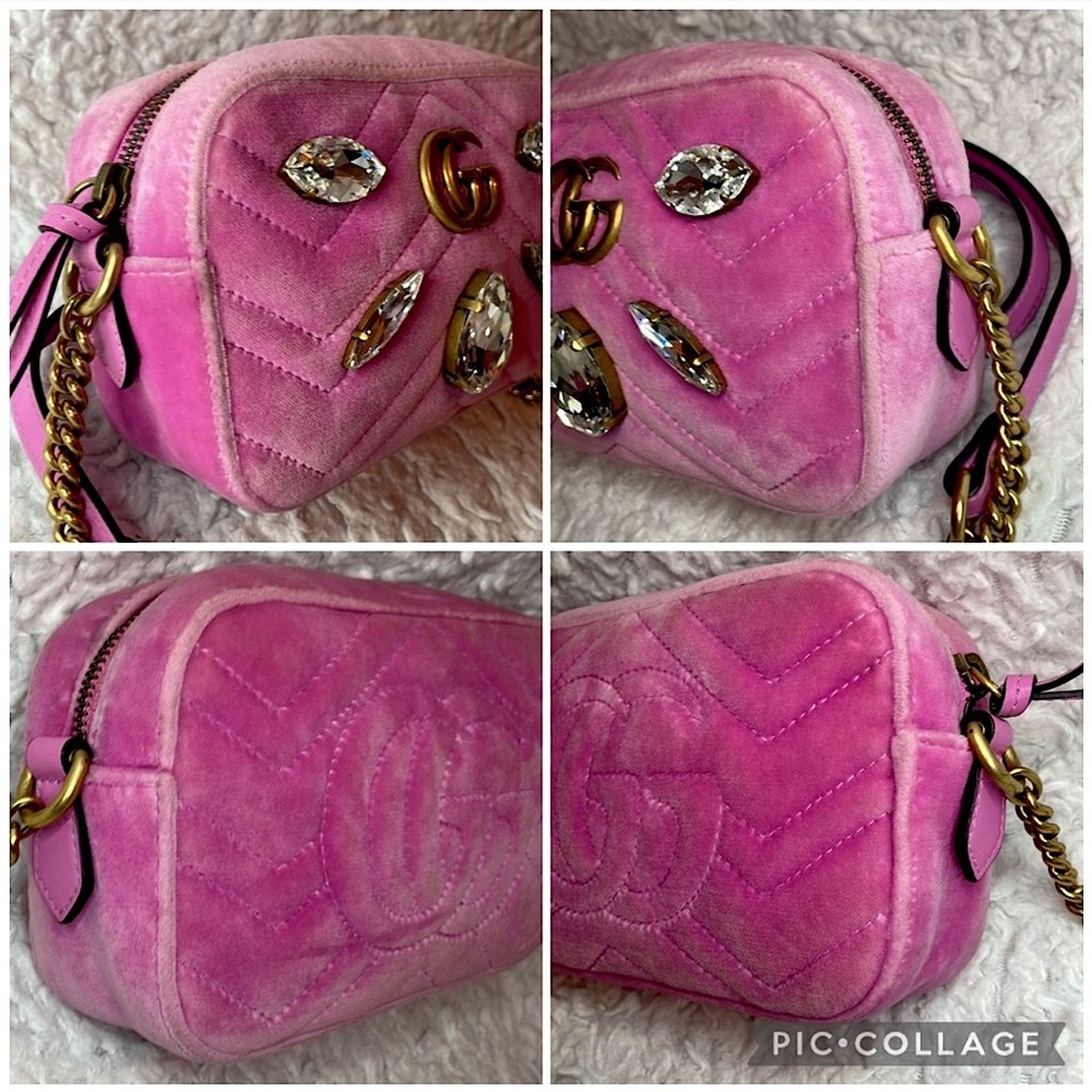Gucci Gucci GG Marmont Velvet Crystal Mini Bag Pink 448065 Size ONE SIZE - 6 Thumbnail