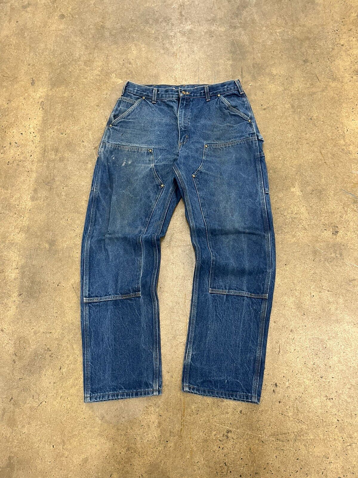 Pre-owned Carhartt X Vintage Carhartt Denim Double Knee Pants Size 36x34 In Blue