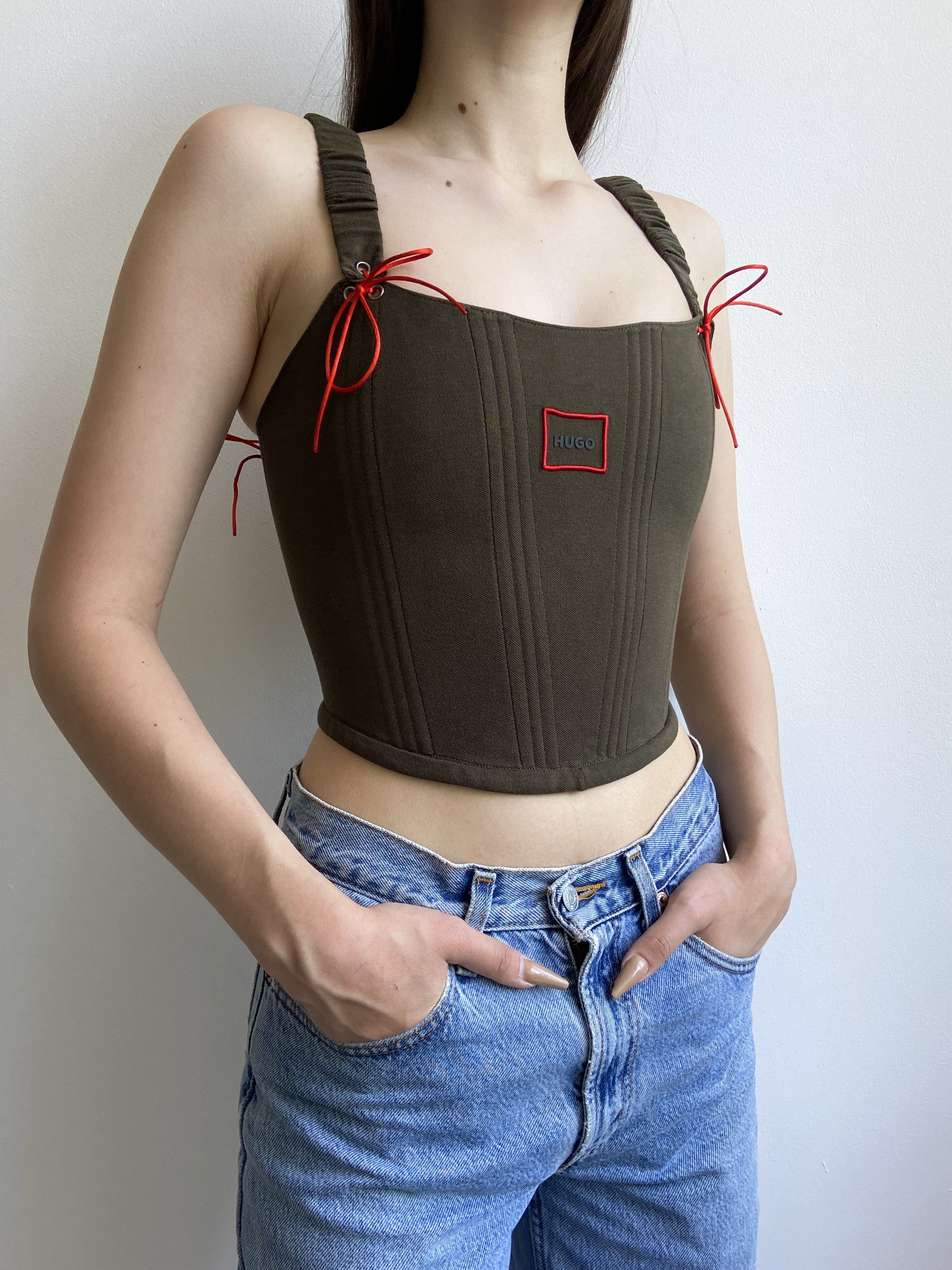 Handmade Handmade Hugo Boss Khaki Icon Women's Tank Crop Top Corset Size S / US 4 / IT 40 - 4 Thumbnail