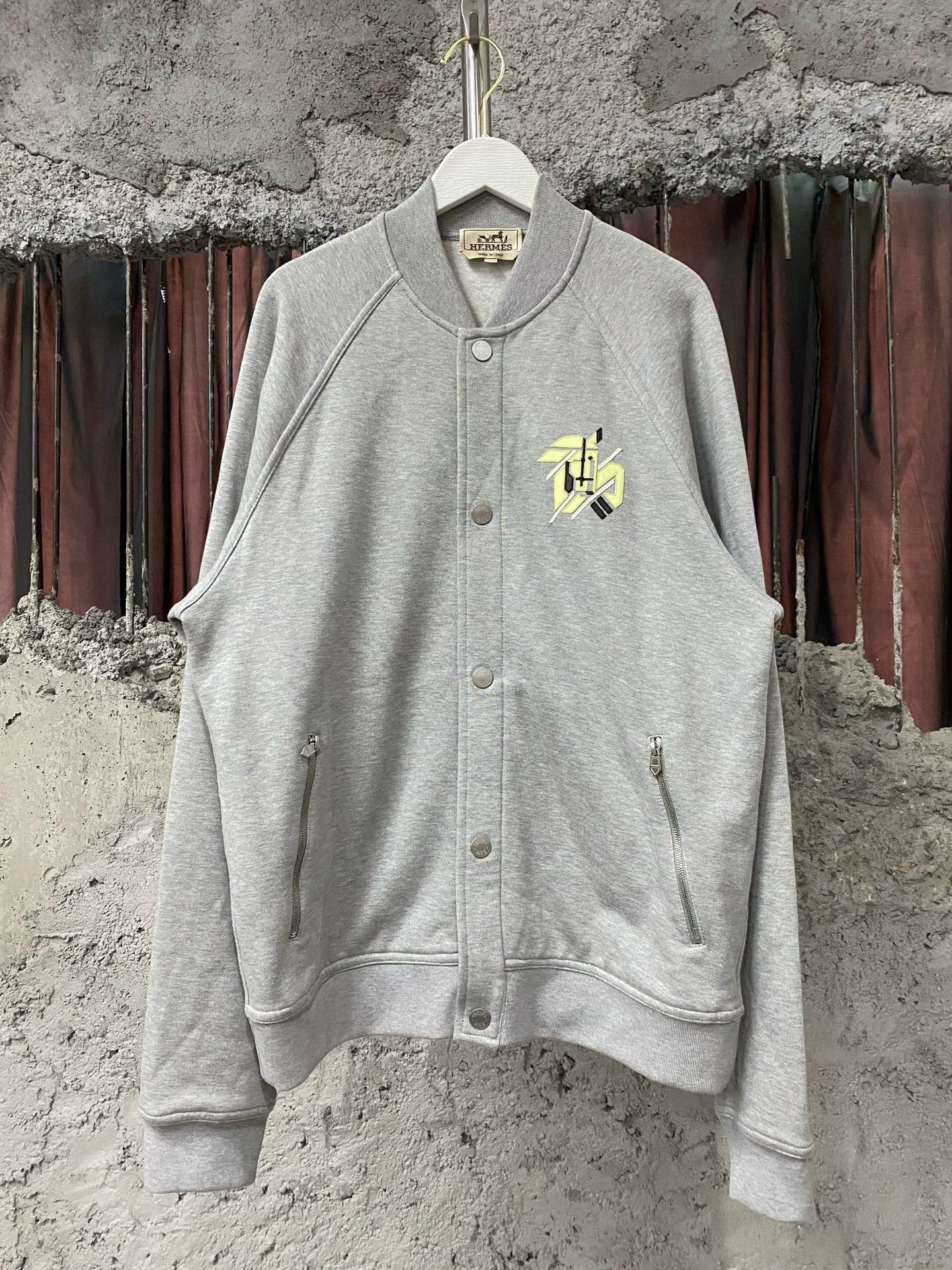 Hermes Gray Button-Front Bomber Jacket with Embroidered Logo Size US M / EU 48-50 / 2 - 1 Thumbnail