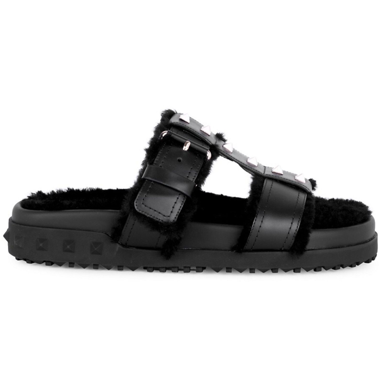 Valentino Valentino Rockstud Black Shearling Fur Caged Mule Slip On Size US 6 / IT 36 - 1 Thumbnail