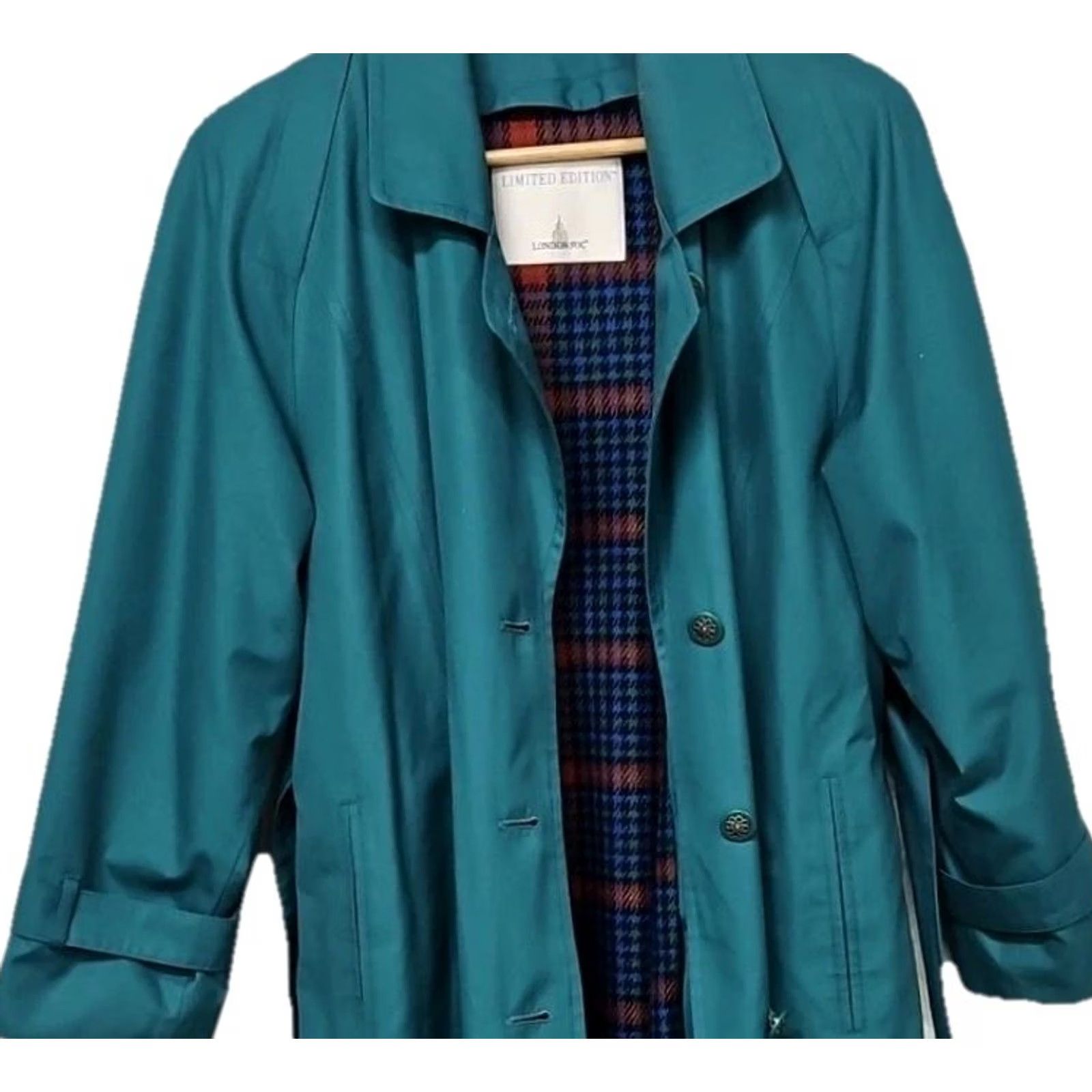 London Fog London Fog Trench Coat Teal 10P Belted Plaid Lined Limited Edition Womens Casual Business Travel Size L / US 10 / IT 46 - 2 Thumbnail
