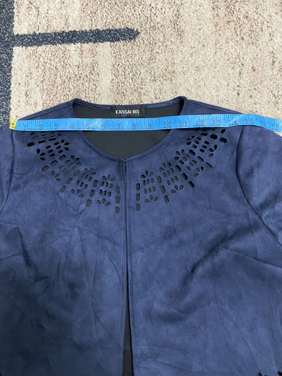Kansai Yamamoto KANSAI BIS navy blue faux-suede cropped jacket with lasercut Size M / US 6-8 / IT 42-44 - 9 Thumbnail