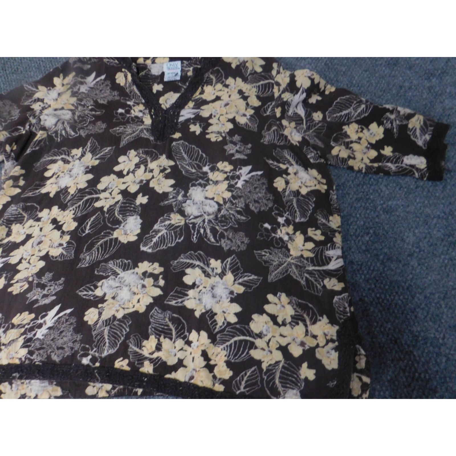 Vintage Only Necessities Womens Blouse L Brown Floral Long Sleeve Crew Neck Pullover Casual 100% Cotton Button Regular Fit Vintage No Size L / US 10 / IT 46 - 3 Thumbnail