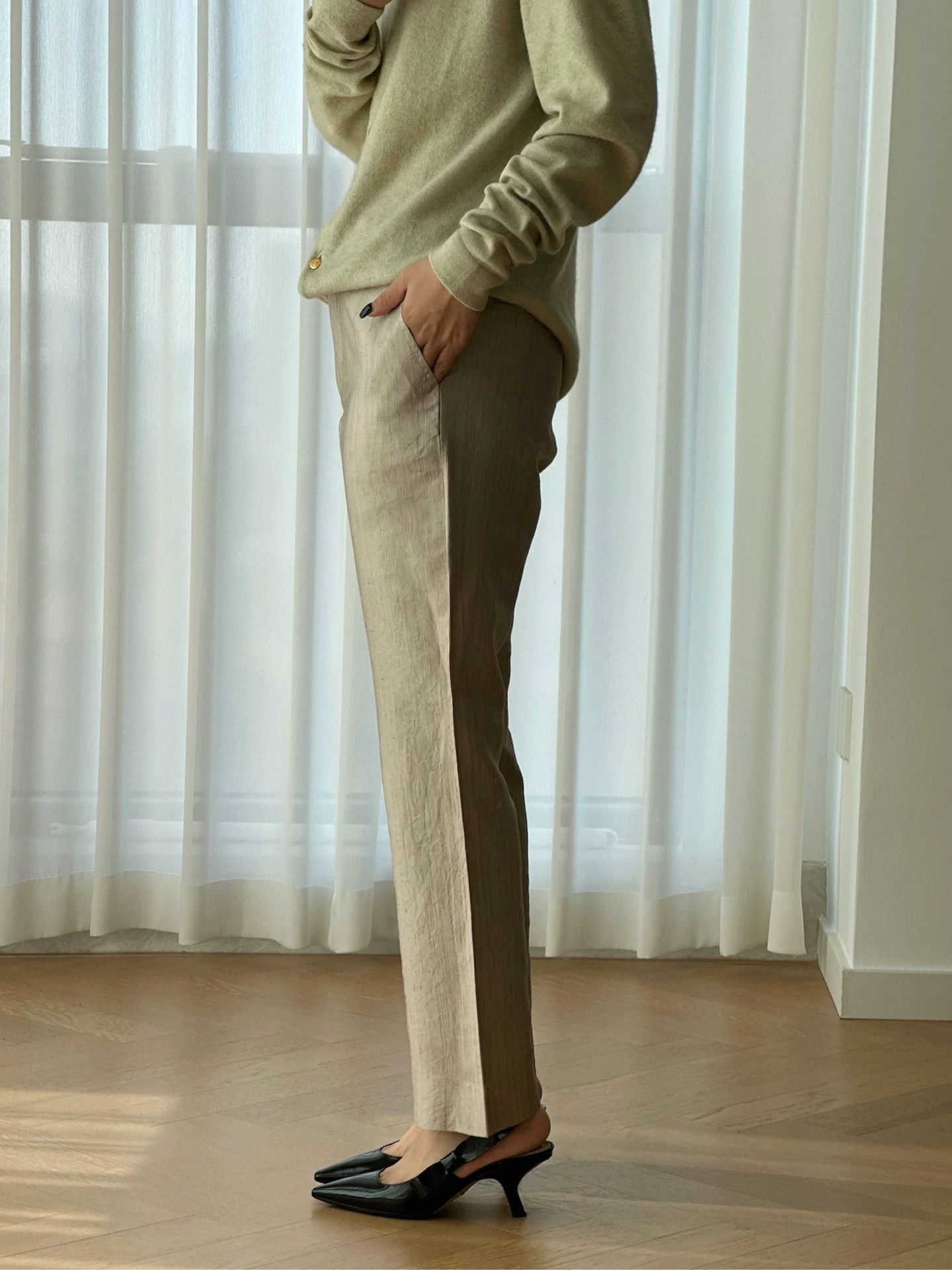 Hermes HERMES JPG silk drapey cropped slacks women's silver gray Size 30" / US 8 / IT 44 - 4 Thumbnail