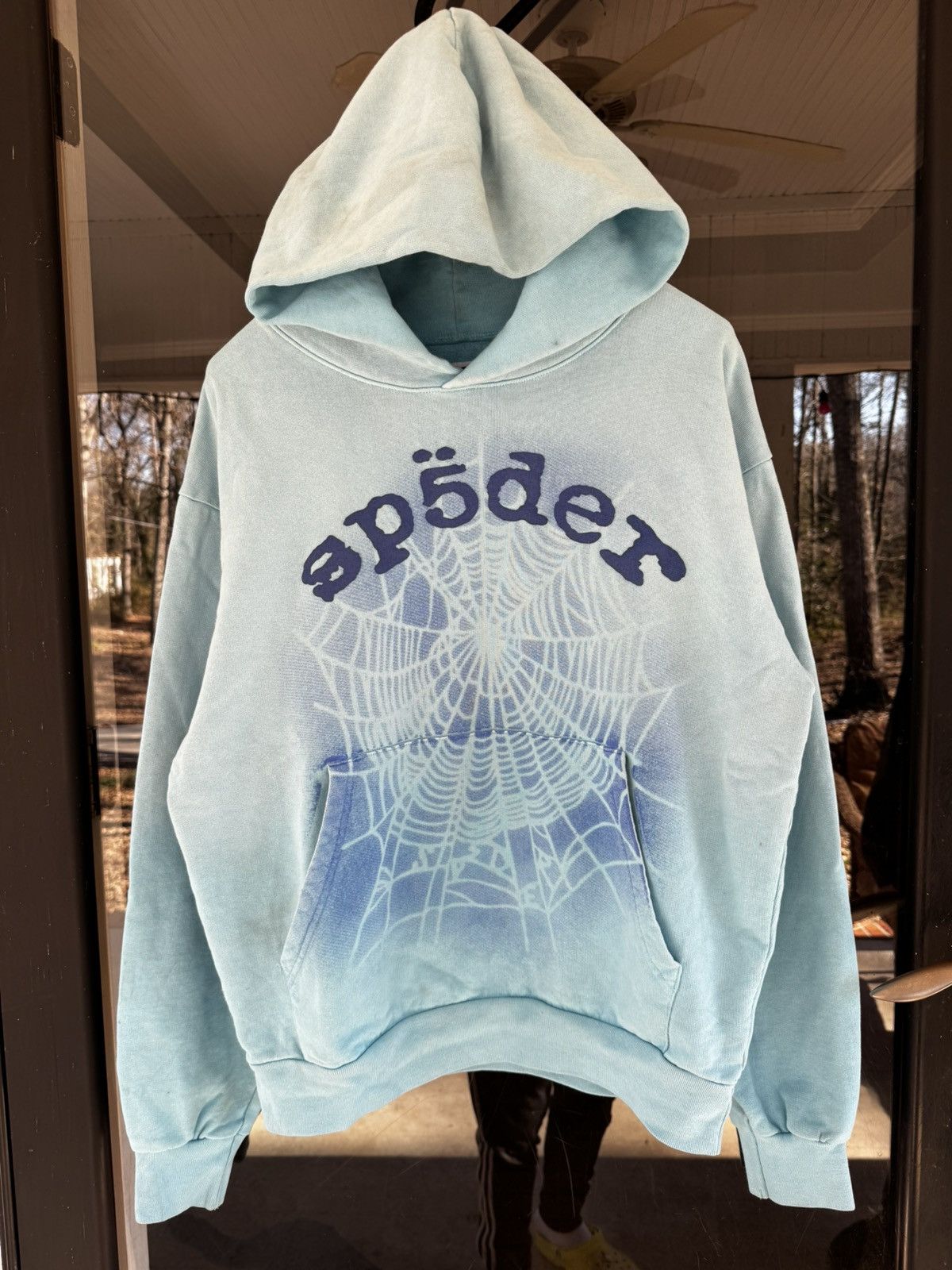 Sp5der OG Web V2 Airbrush Spray Oversized Blue Hoodie Size US M / EU 48-50 / 2 - 1 Thumbnail