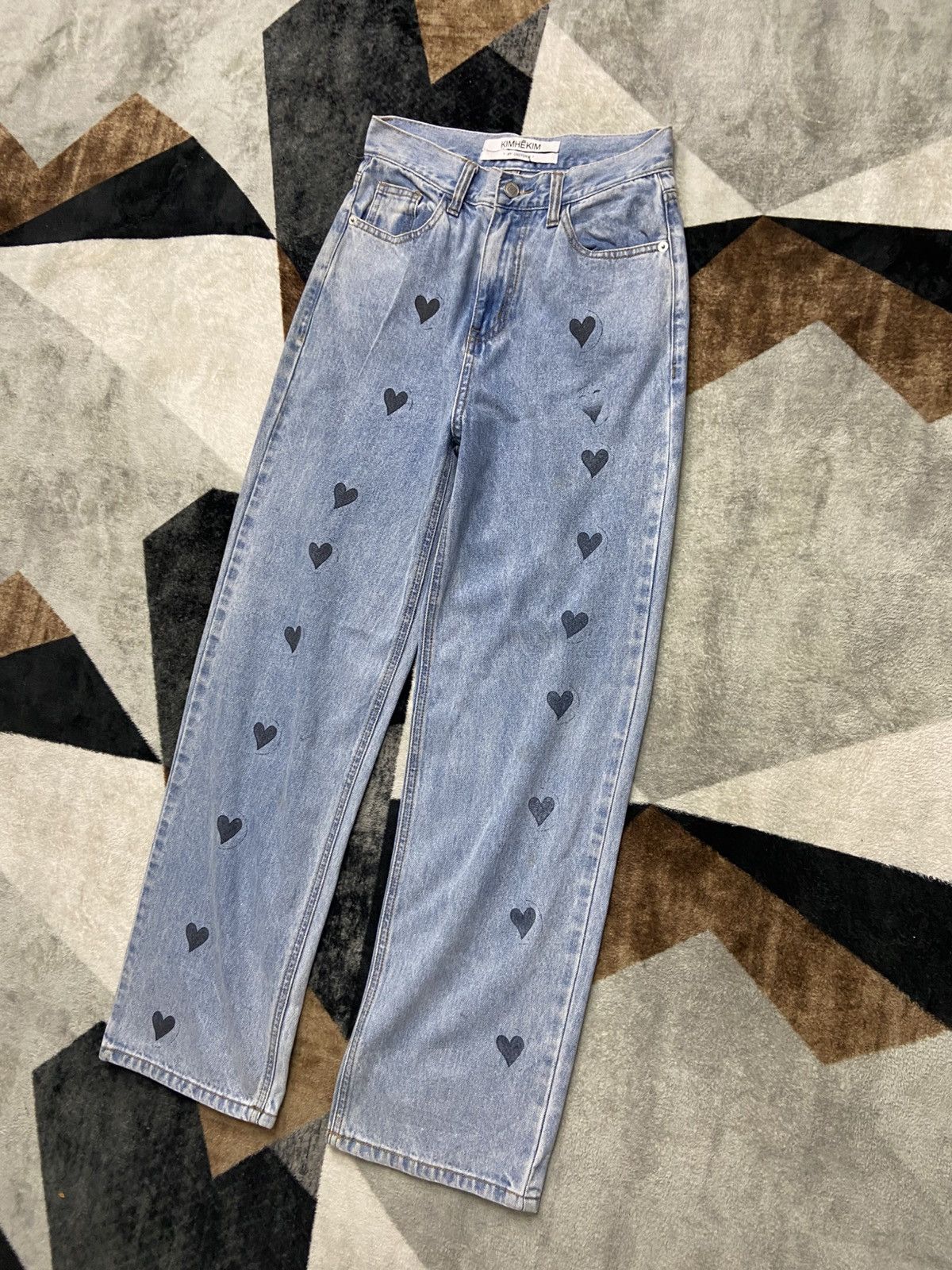 KIMHEKIM KIMHEKIM Heart Stample Sky Blue High Waist Jeans Size 31" - 2 Thumbnail