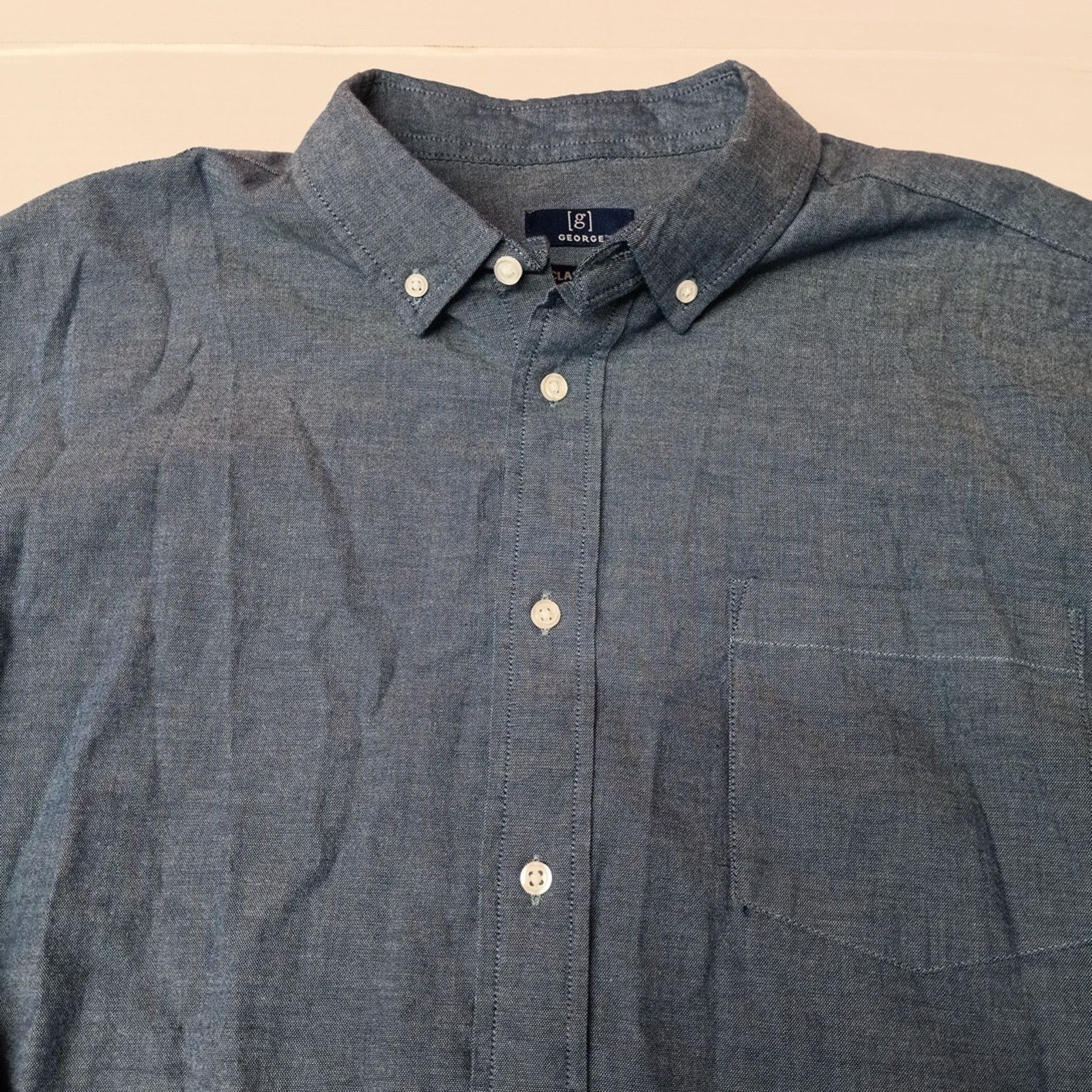 George George Poplin Button Down Shirt Men's XL Blue Classic Fit Size US XL / EU 56 / 4 - 3 Thumbnail