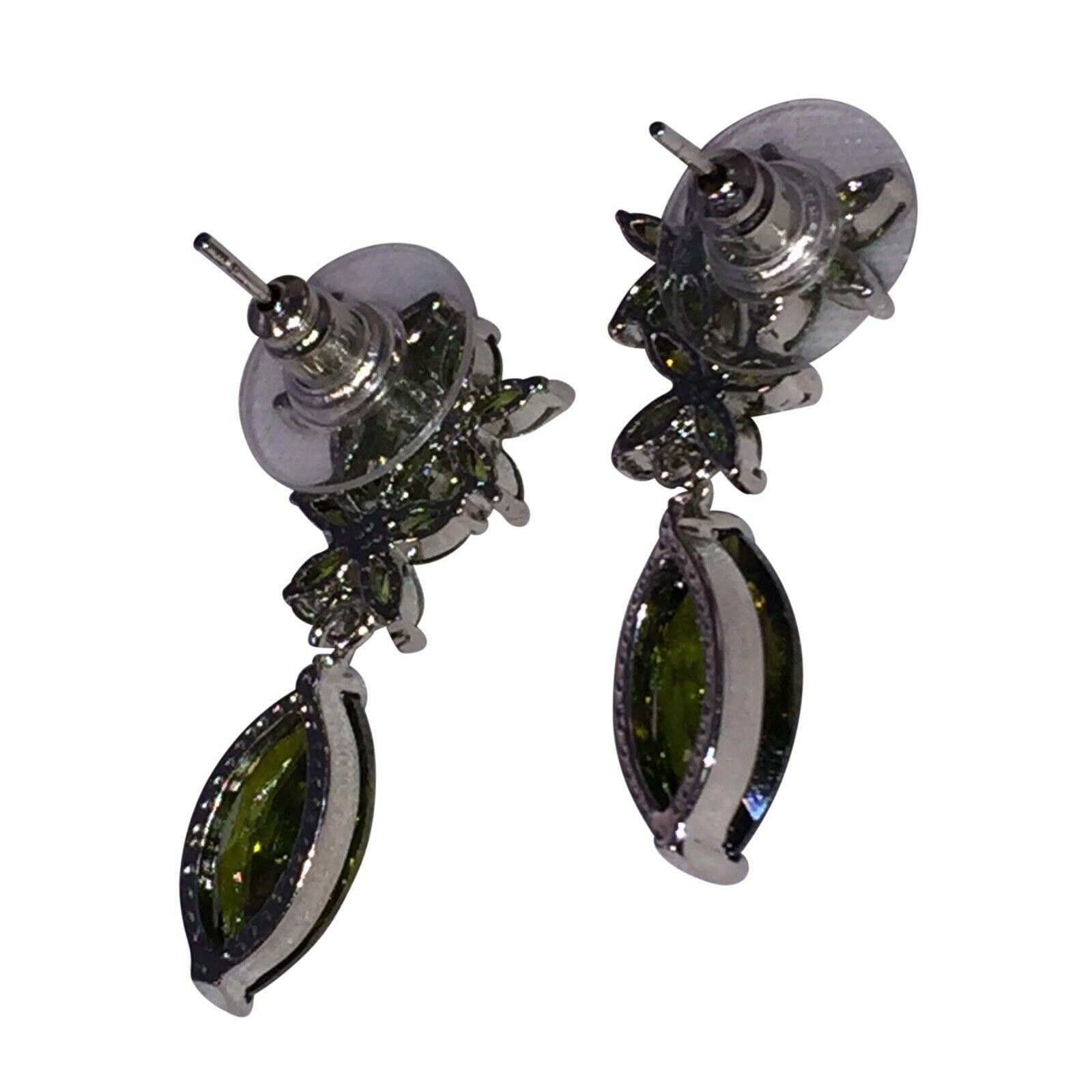 Designer Green Faceted Crystal Earrings with White Chrome Plating Size ONE SIZE - 3 Thumbnail