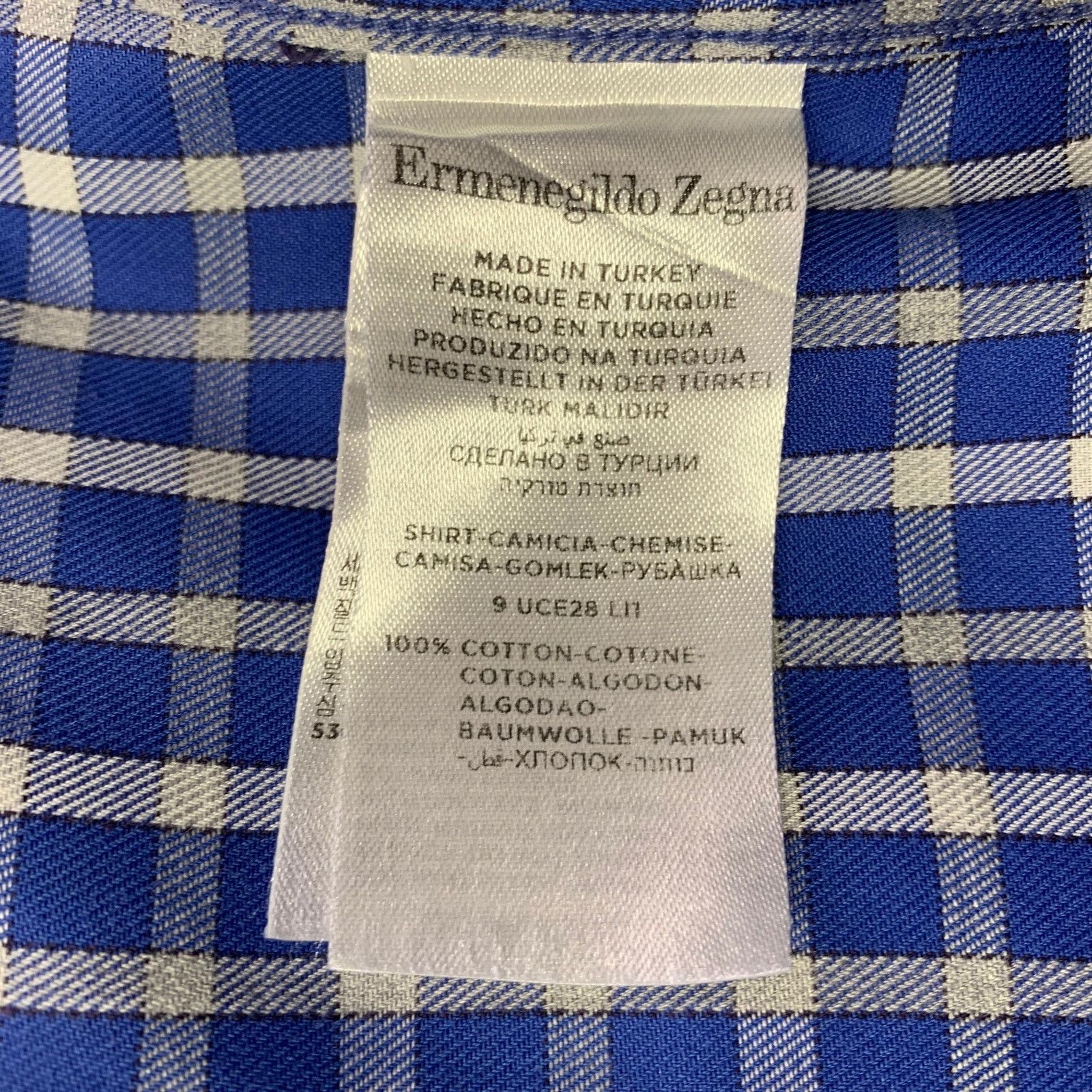 Ermenegildo Zegna ERMENEGILDO ZEGNA Blue White Checkered Cotton Long Sleeve Size US L / EU 52-54 / 3 - 6 Thumbnail