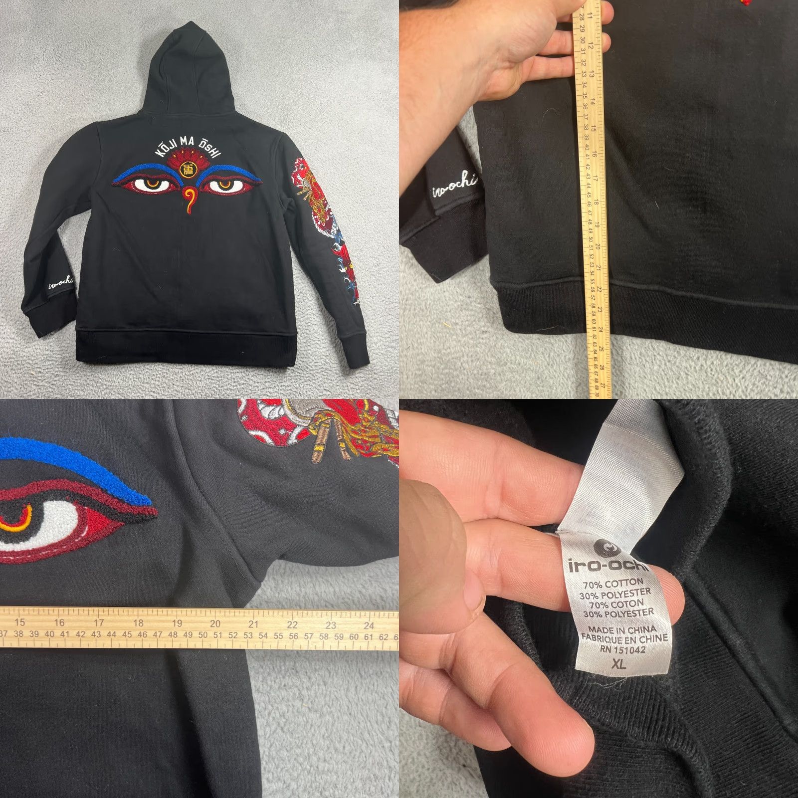 Iro VINTAGE Iro-Ochi Hoodie Mens XL Black Embroidered Quilted Long Sleeve Designer Pullover Hooded Pockets 2000s Mens Size US XL / EU 56 / 4 - 8 Thumbnail