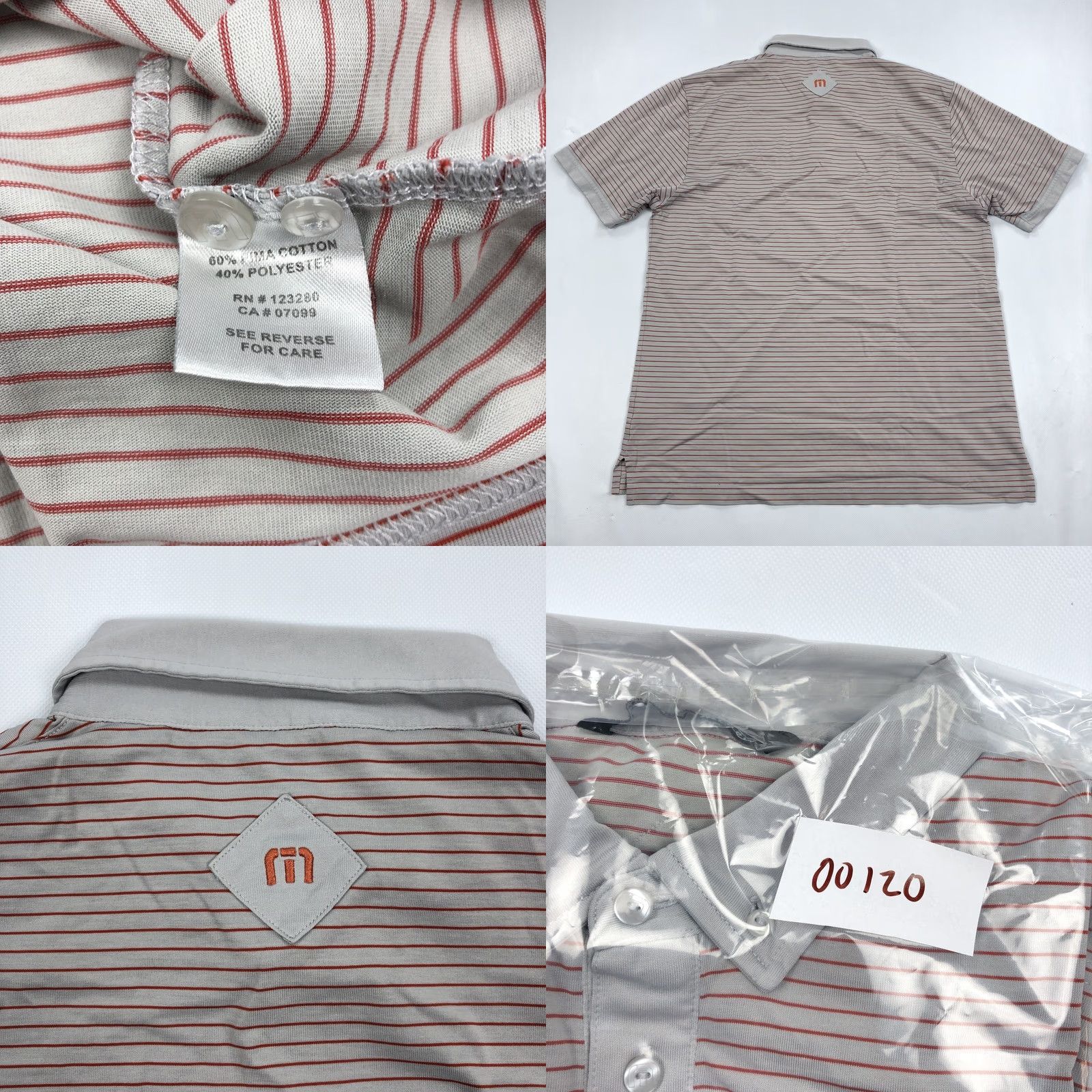 TravisMathew Travis Mathew Polo Shirt Striped Short Sleeve Button-Down Men L Gray Red, Golf, Casual, Knit, Embroidered Logo Size US L / EU 52-54 / 3 - 8 Thumbnail