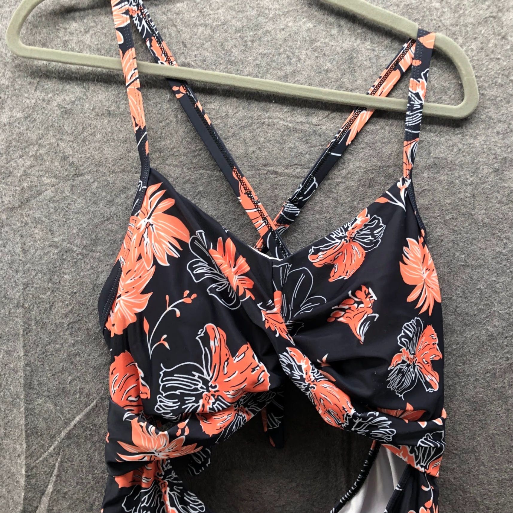 ZAFUL VINTAGE Zaful Floral Cut-Out Swim Dress Women 2X (16-18) Black Orange Floral Tie Back Size XXL / US 16-18 / IT 52-54 - 5 Thumbnail