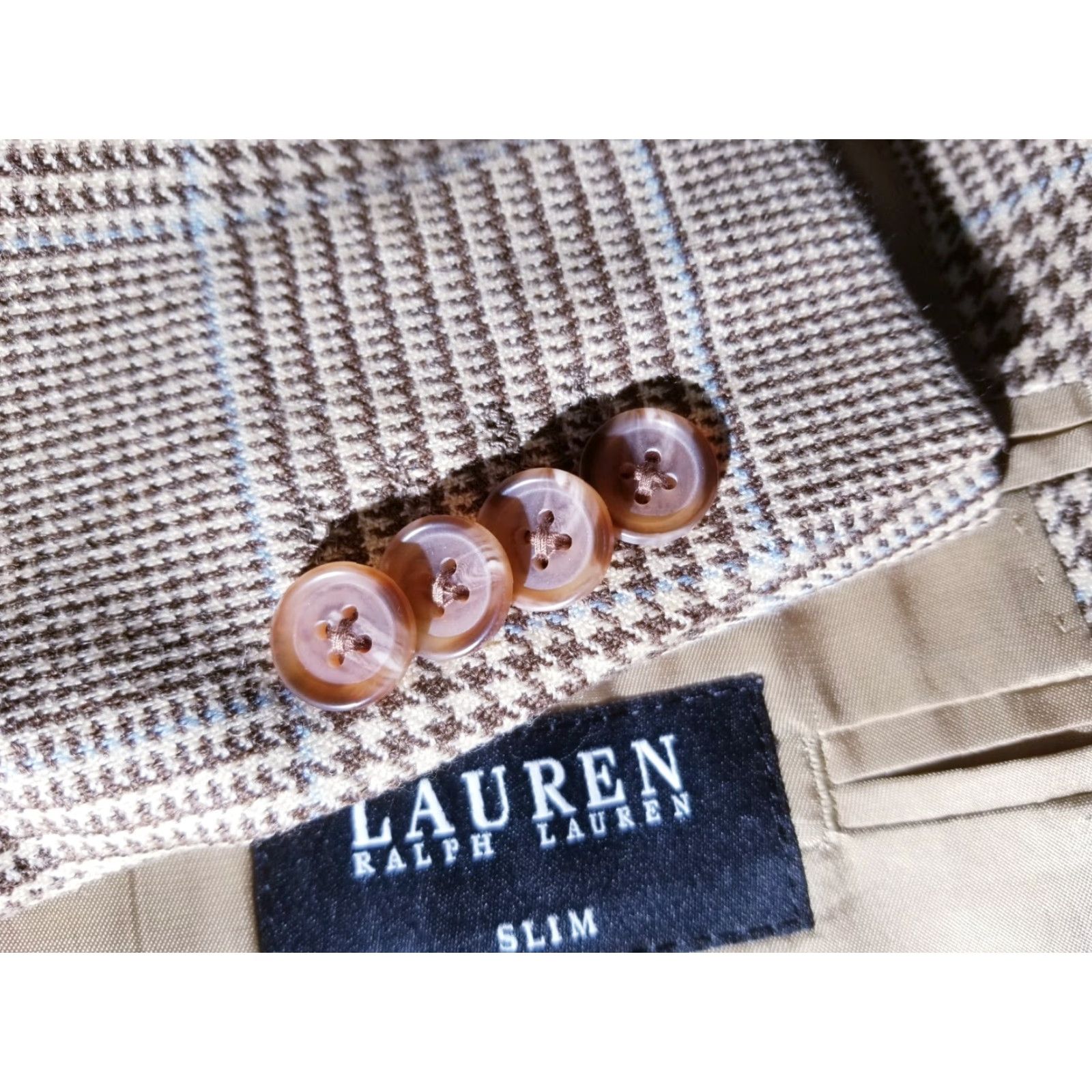 Ralph Lauren Sport Coat Jacket Blazer 48R Slim Silk Wool Linen Glen Plaid Tweed Notch Lapel Two Button Single-Breasted Men Vintage: No