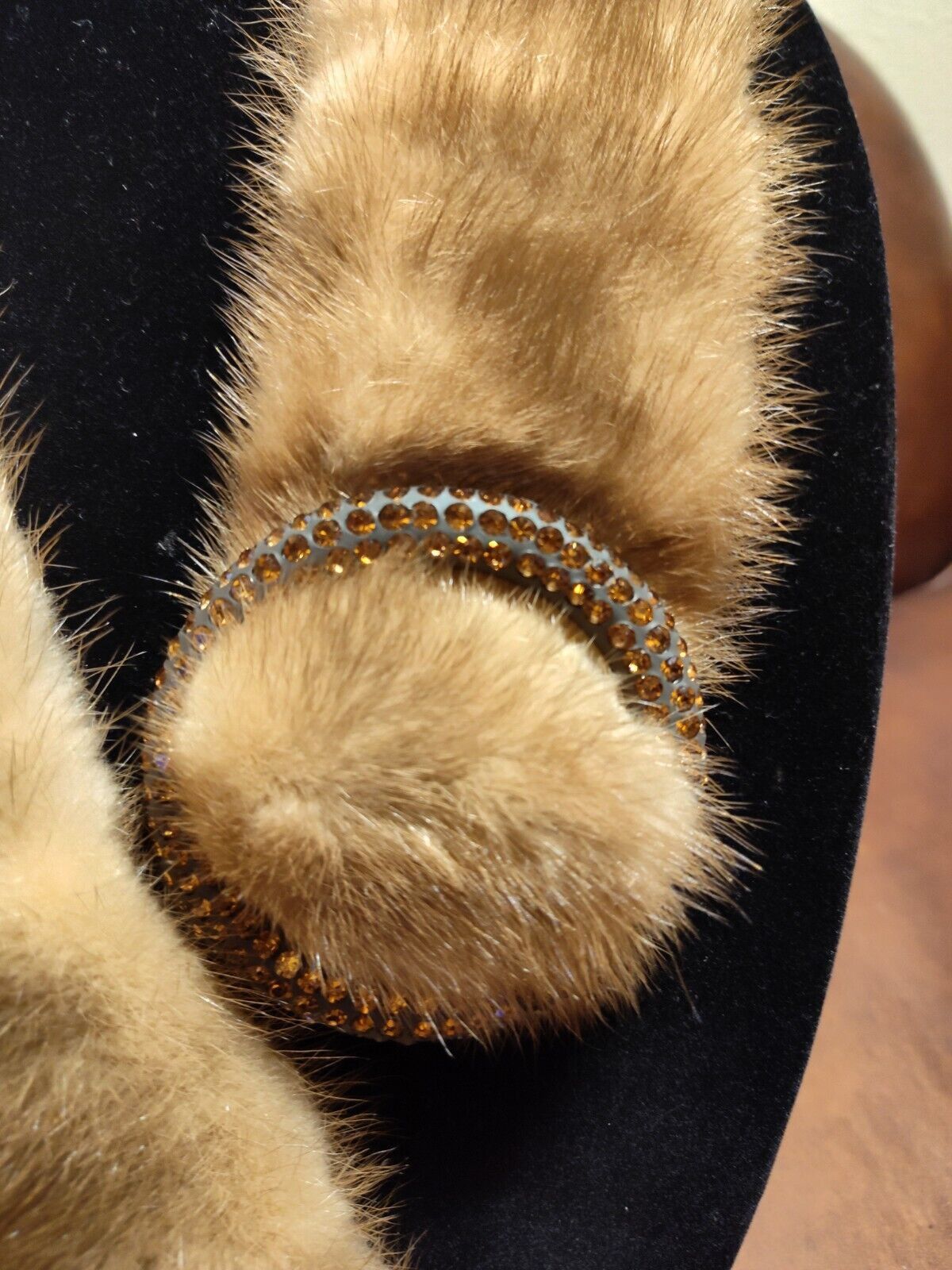 Vtg Genuine Minkfur 37 x3 Belt w/Rhinestone Buckle